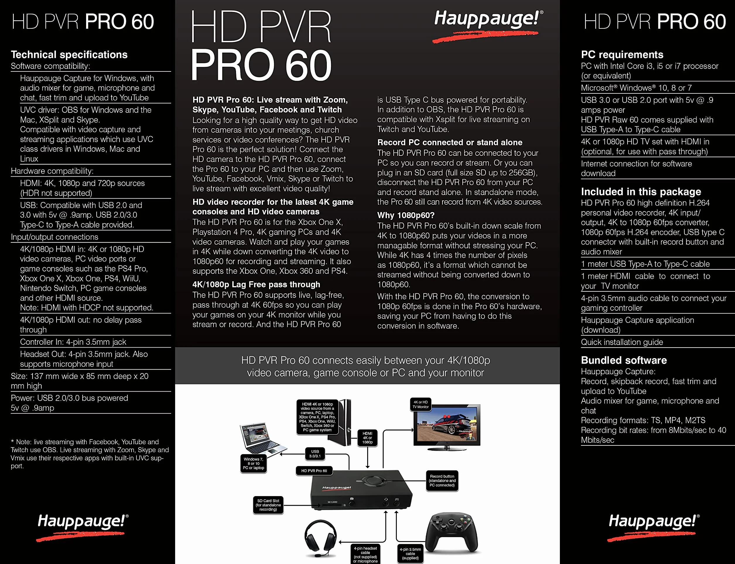Hauppauge! HD PVR Pro 60 Negro Adaptador de Cable