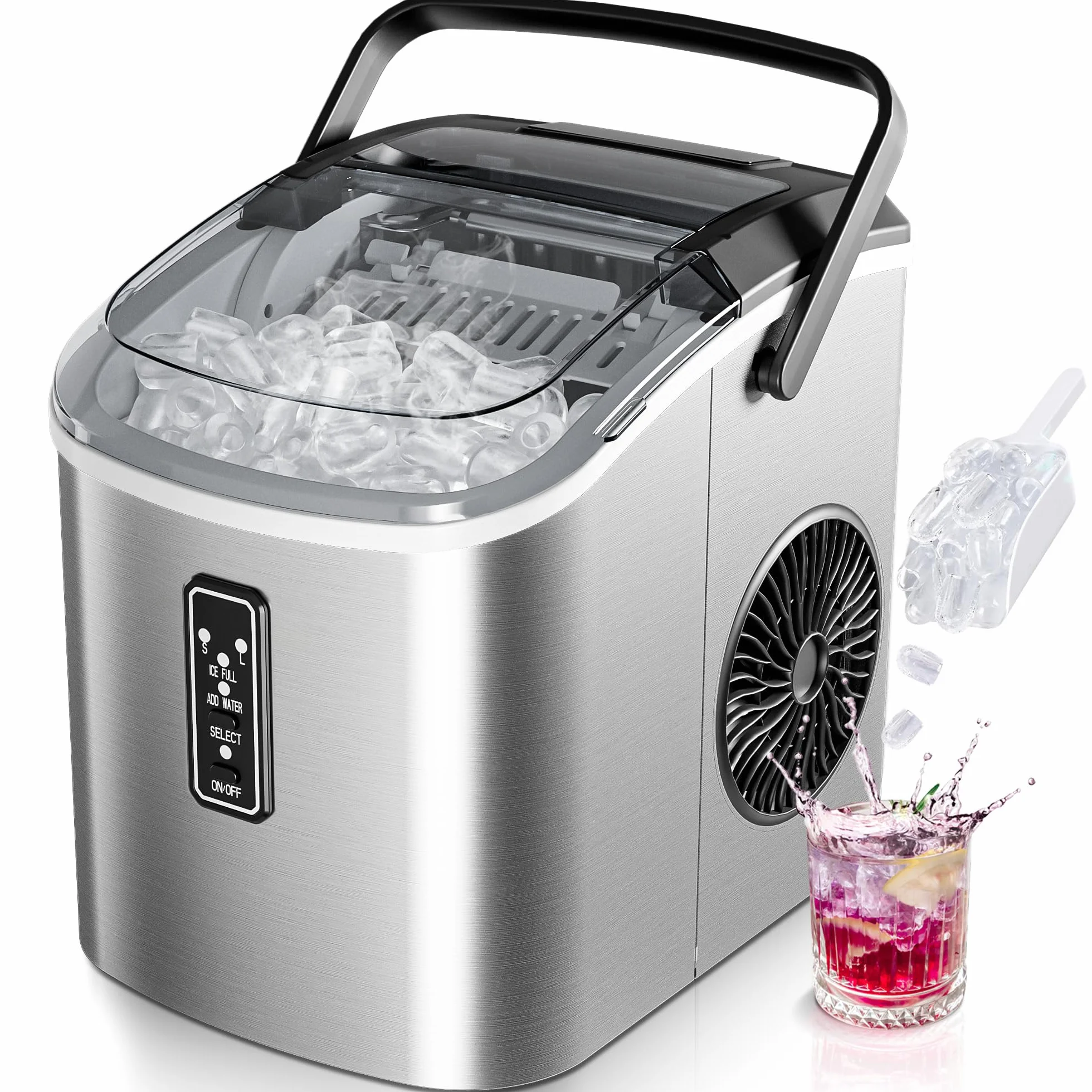 EUHOMY Máquina de Hielo 12Kg/24H 2 Tamaños de Hielo Autolimpiable con Asa y Cesta Plata