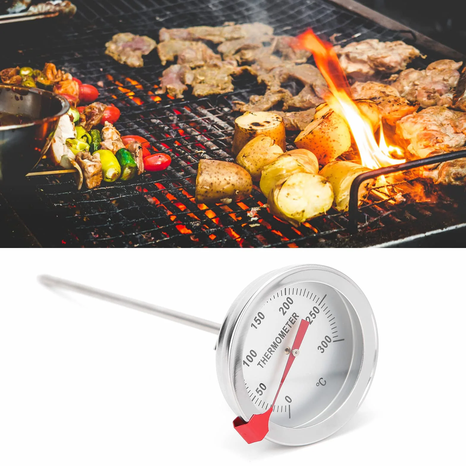 Tnfeeon Termómetro de Cocina Acero Inoxidable 50°C-300°C 12 Pulgadas Freír Asar