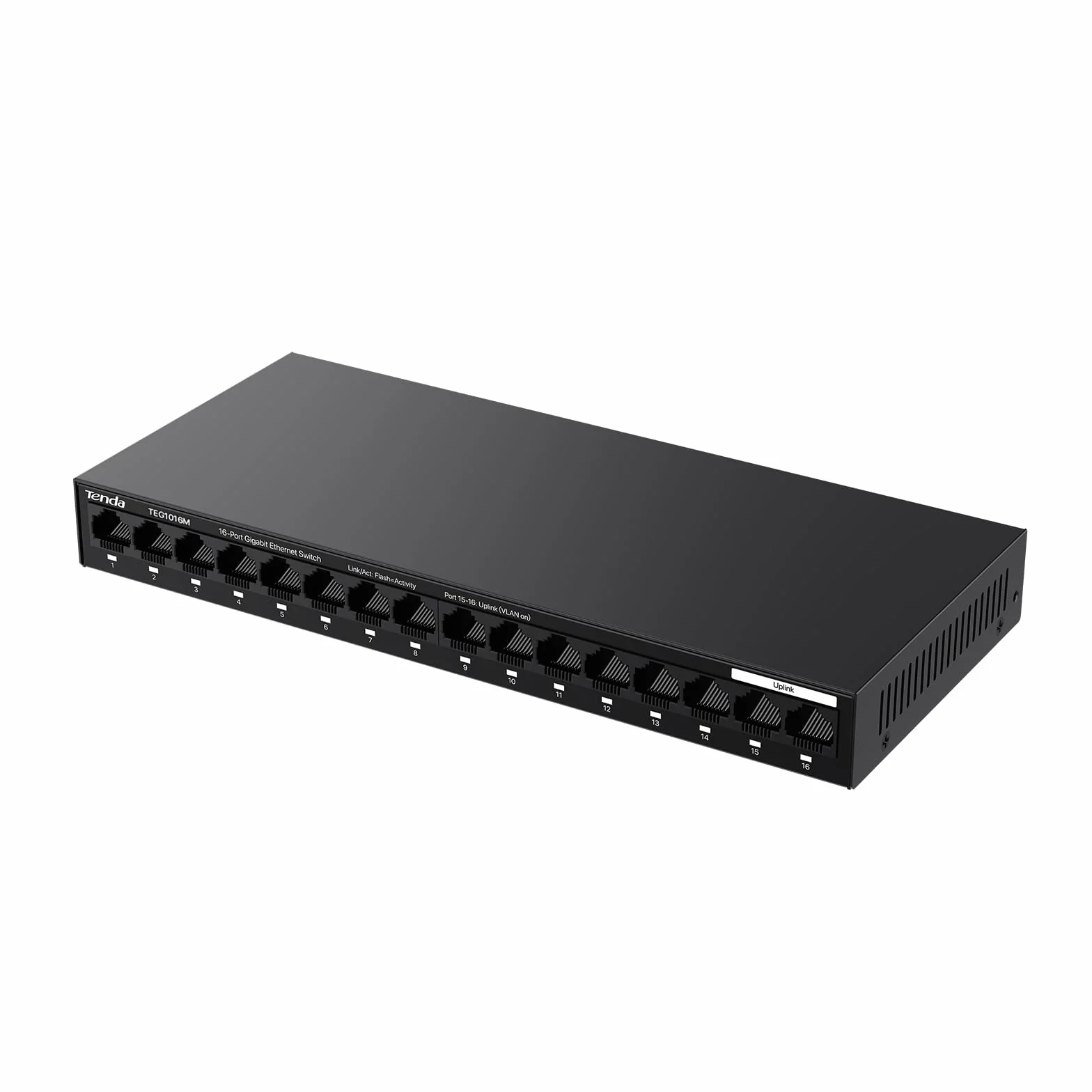 Tenda TEG1016M Switch Ethernet Gigabit, 16 Puerto 10/100/1000Mbps, Una Clave Vlan,Protección contra Rayos, Escritorio o de Montaje en Pared, Plug & Play, No Requiere Configuración, Silencio, Metal