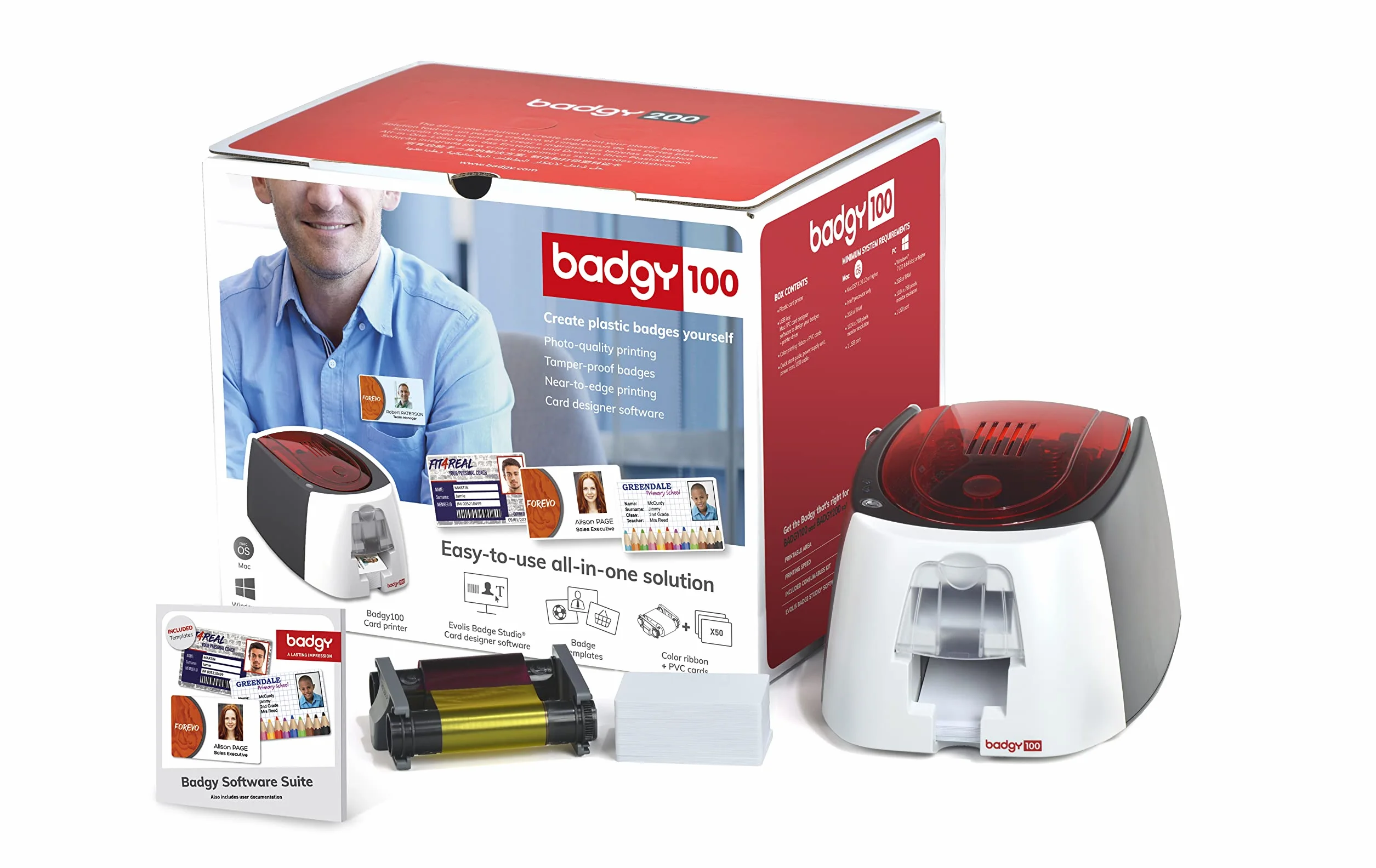 BADGY 100- Impresora, 50 tarjetas