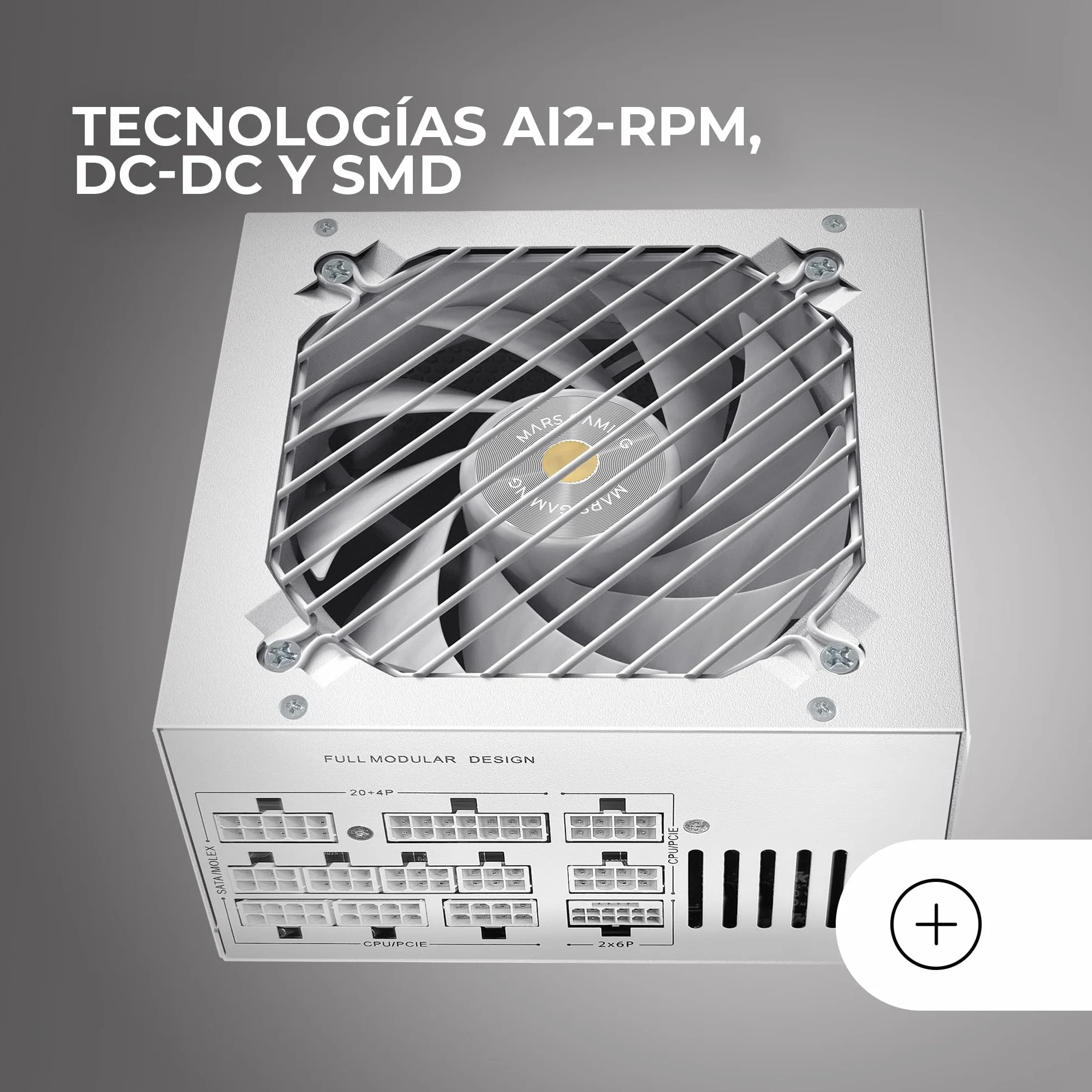 Mars Gaming MPB1000SIM, Fuente Alimentación Full Modular ATX 1000W, 7 Años Garantía, 80Plus Gold 90%, Ventilador SI Extreme Silence 140mm, Tecnologías AI2-RPM, Condensadores Japoneses, Blanco