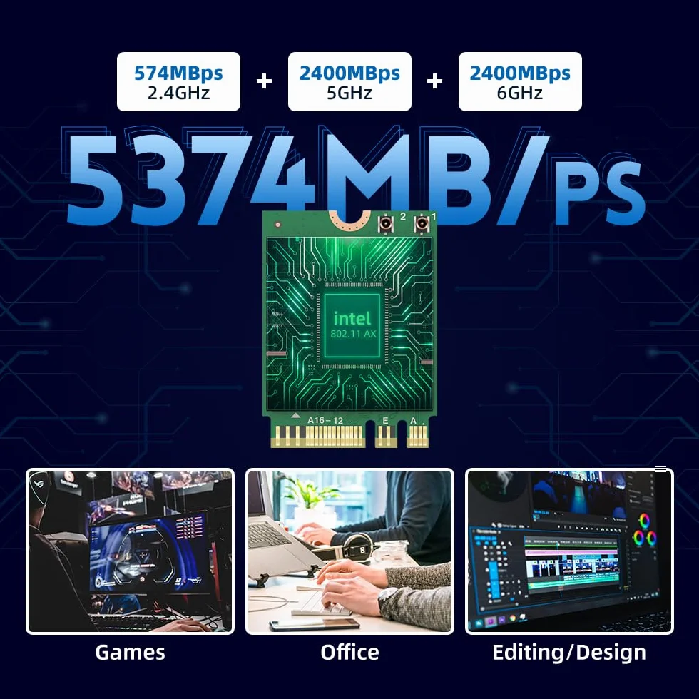AX210 Tarjeta Inalambrica WiFi 6E Bluetooth 5.3 Tri-Band 5400mbps Tarjeta WiFi para Portatil Compatible Windows 10/11 (64bit) M.2/ngff