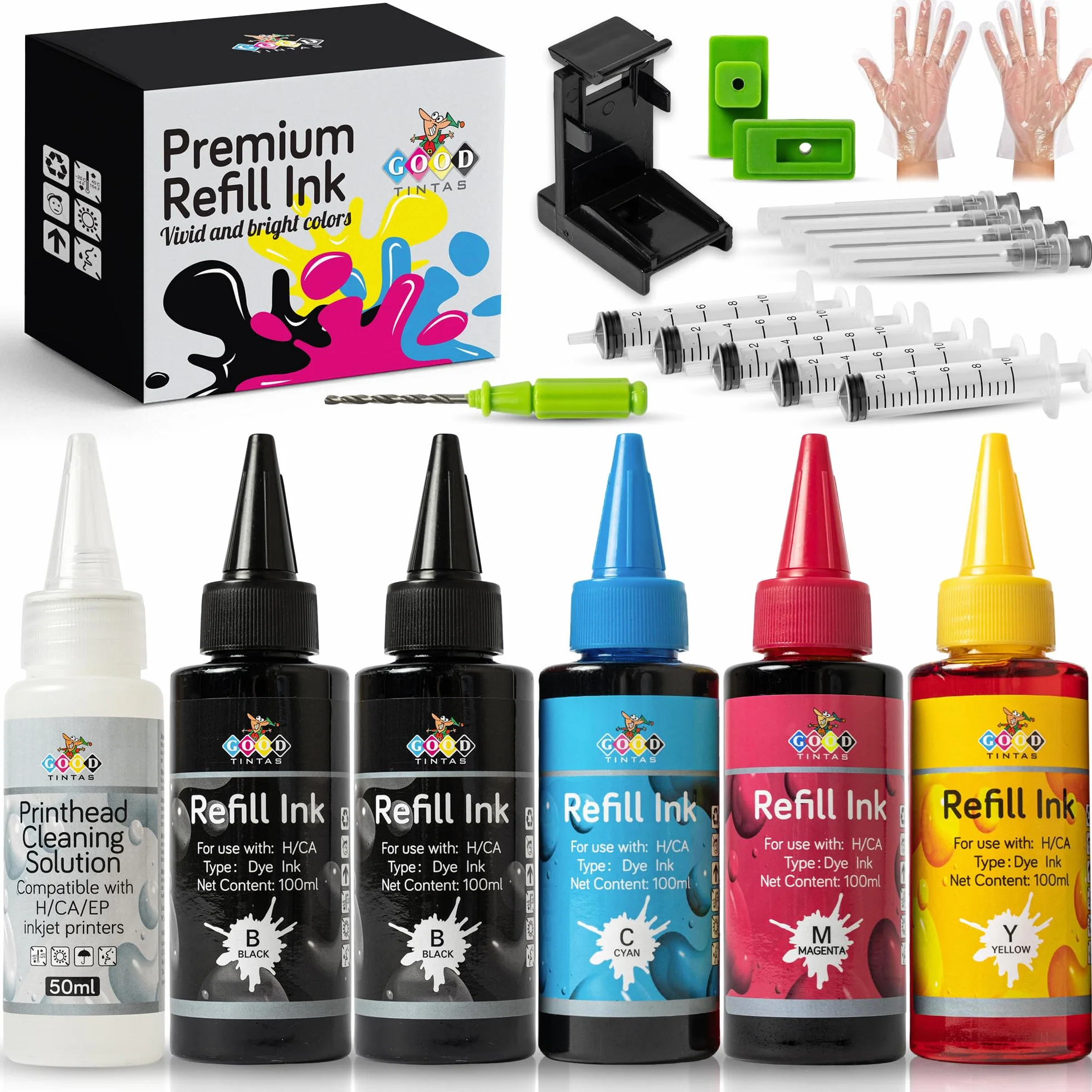 Kit de Recarga de Tinta Compatible para Cartuchos de Tinta Canon PG-540 CL-541 PG-560 CL-561 540XL 541XL 560XL 561XL PG40 50 CL41 51 Incluye 500 ML Tintas +Accesorios+ 50ml Limpia Cabezal