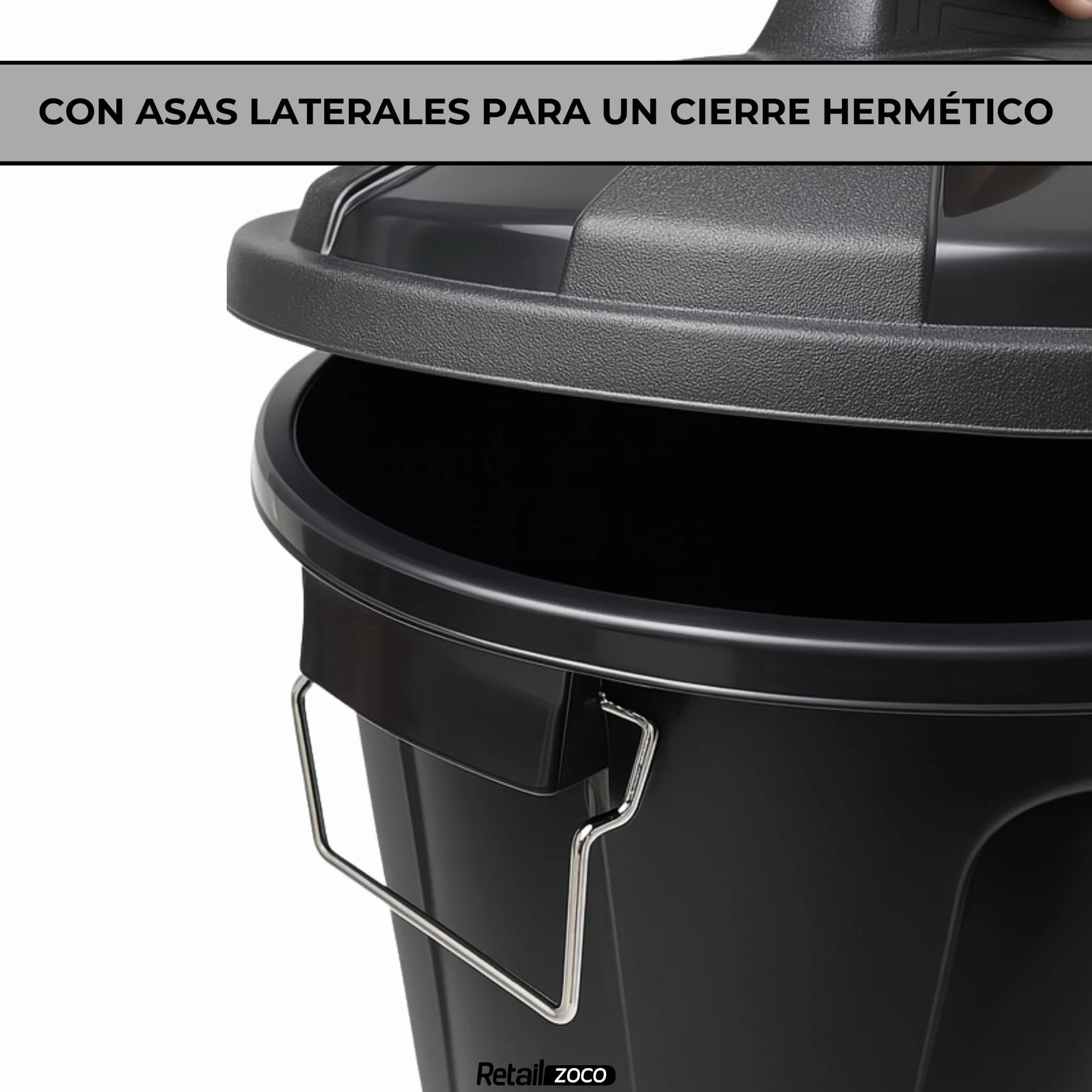 TECHZOCO Cubo de Basura Industrial 51L 55cm Alto 44cm Diámetro Plástico con Asas Metálicas