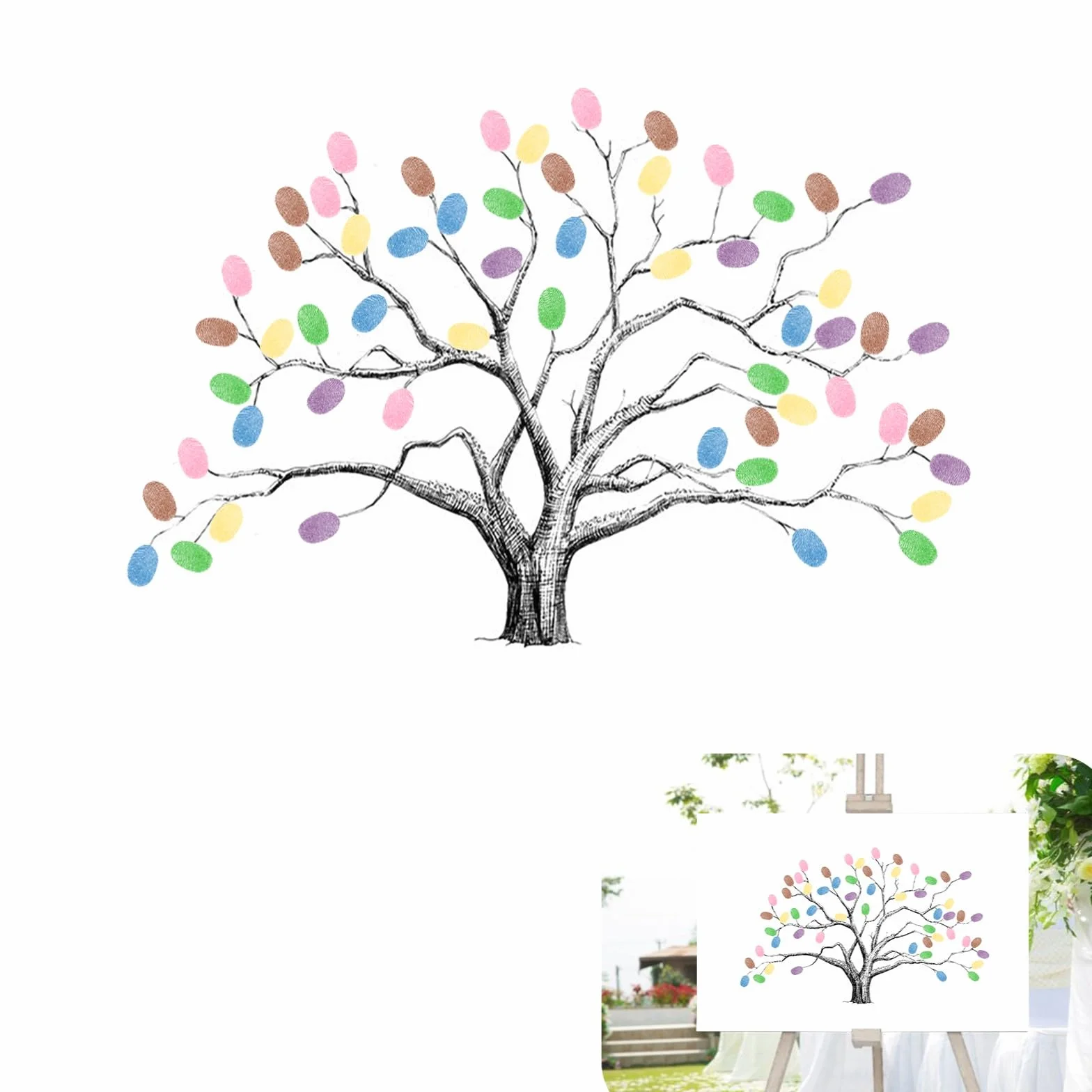 Árbol de Huellas Dactilares para Boda, Libro de Invitados de Lienzo DIY, 6 Colores