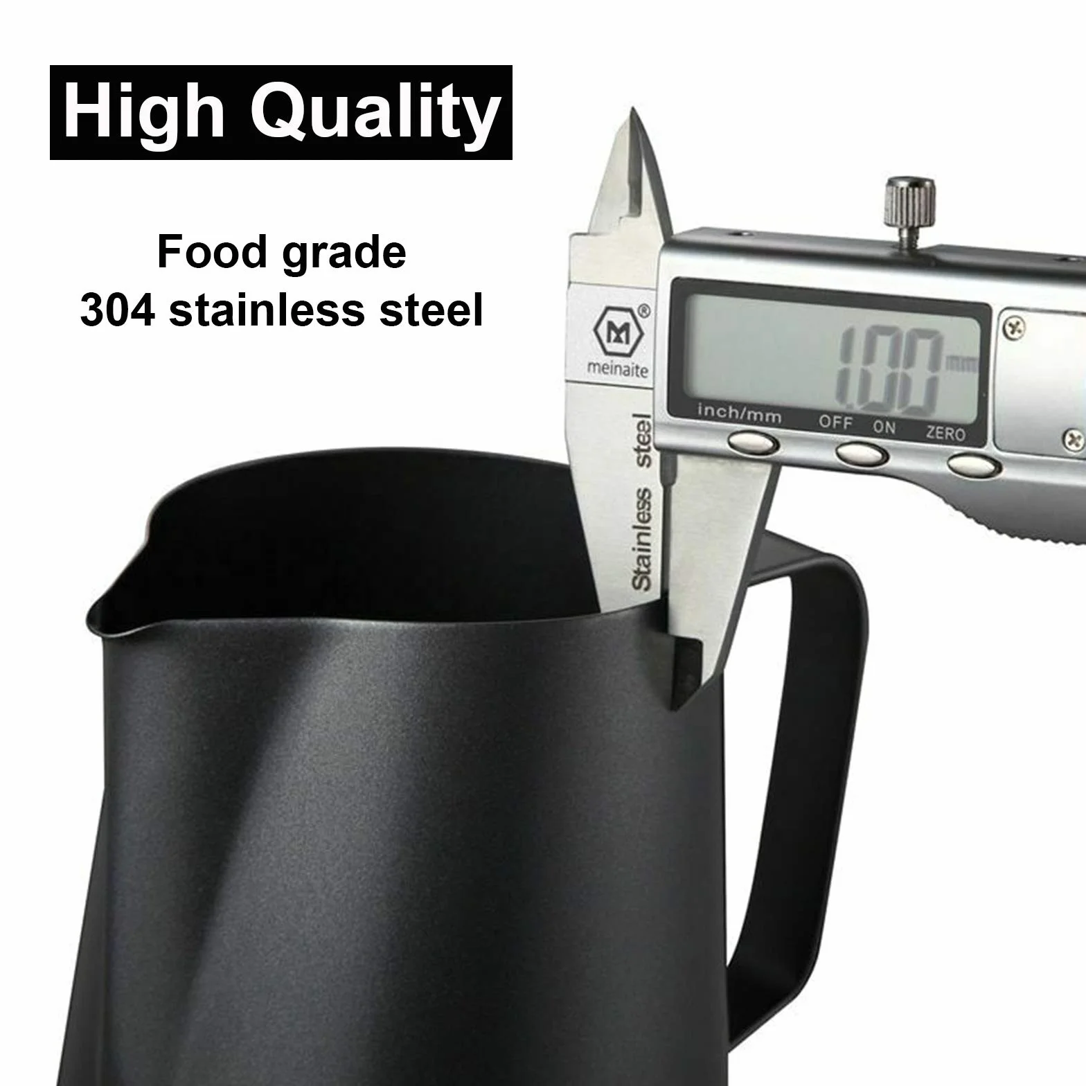 Jarra para Leche Acero Inoxidable Negro 350ml Taza de Café Espumar con Marca de Medición para Barista