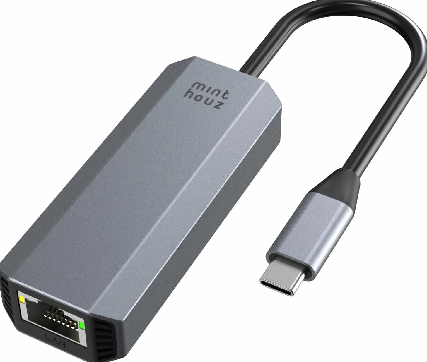 Minthouz Adaptador USB-C a Ethernet de 5 Gbps, adaptador de red RJ45 a USB C 5 Gigabit LAN, carcasa de aluminio gris Ethernet a USB compatible con portátiles, computadoras, MacBook, Surface y más