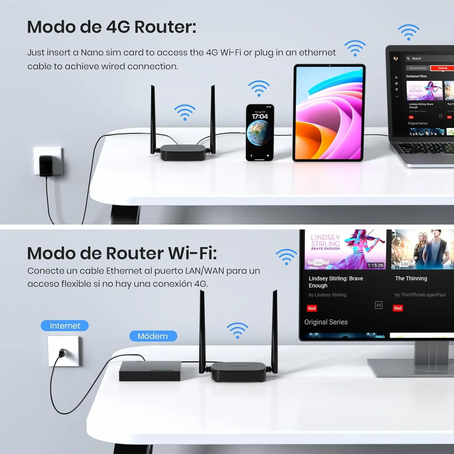 Tenda 4G03 Pro - Router 4G SIM, Wireless LTE CAT4, Router 4G con Tarjeta SIM Velocidad hasta 300Mbps, Plug&Play, LAN/WAN Ethernet Port, Charge with Powe Bank, Compatible con múltiples operadores