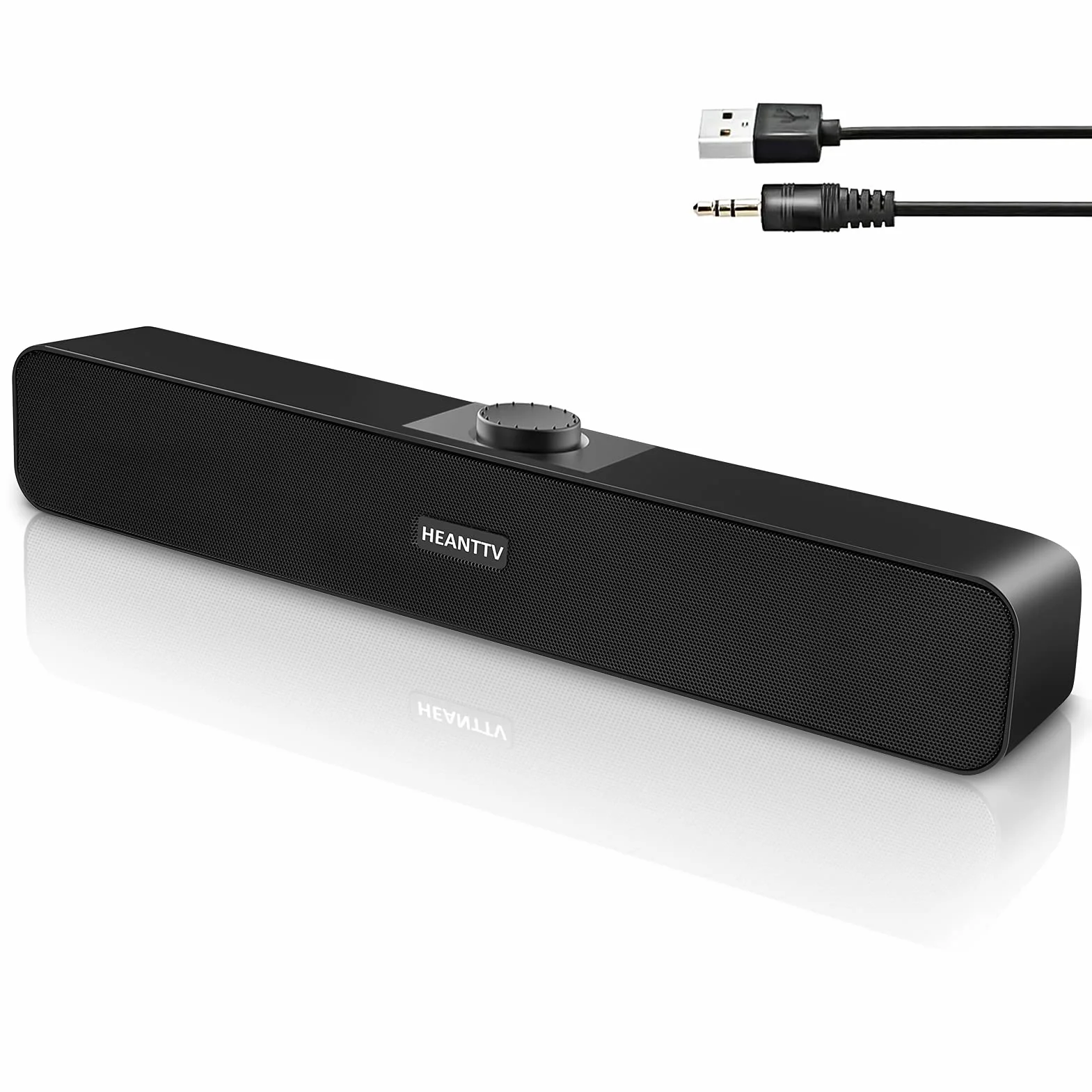 HEANTTV Altavoces PC USB, Mini Barra de Sonido 2.0 USB Alimentado con 2 Diafragmas, Potente Estéreo, 3,5mm Jack, Control de Volumen para PC de Escritorio, Ordenador Portátil, Móvil, Computadora