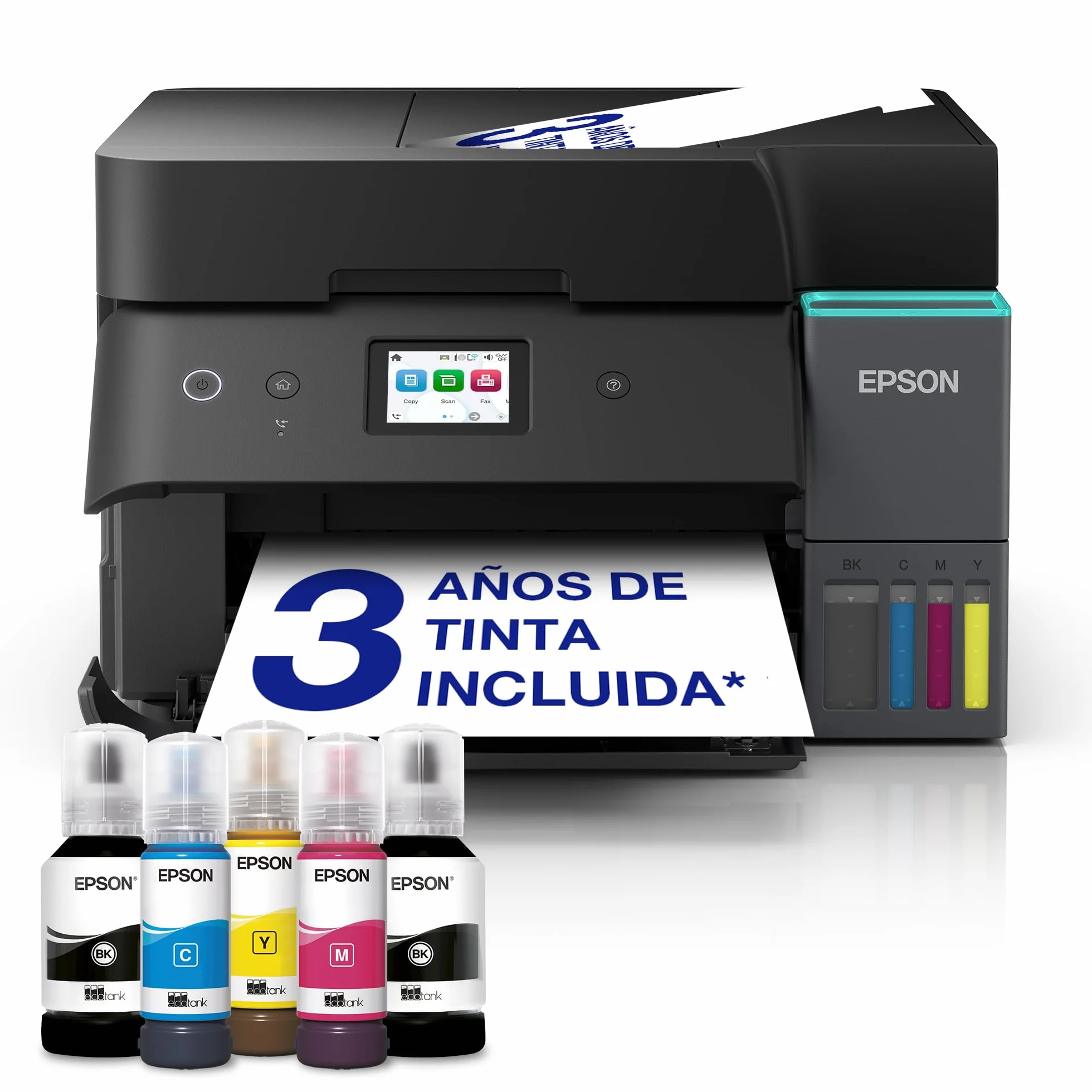 Epson EcoTank ET-4950 Impresora de Depósito de Tinta | Teletrabajo | Wi-Fi, Ethernet | A4 | Doble Cara | Imprime, Copia, Escanea, Fax | Pantalla Táctil 6,1cm | ADF | Tinta Incluida Para 3 Años