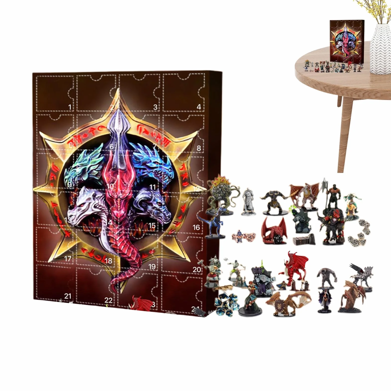 Calendario de Adviento Dungeons & Dragons 2025 | Calendario de Navidad con Colgante de Dragones 24 Días | Adornos de Acrílico 2D