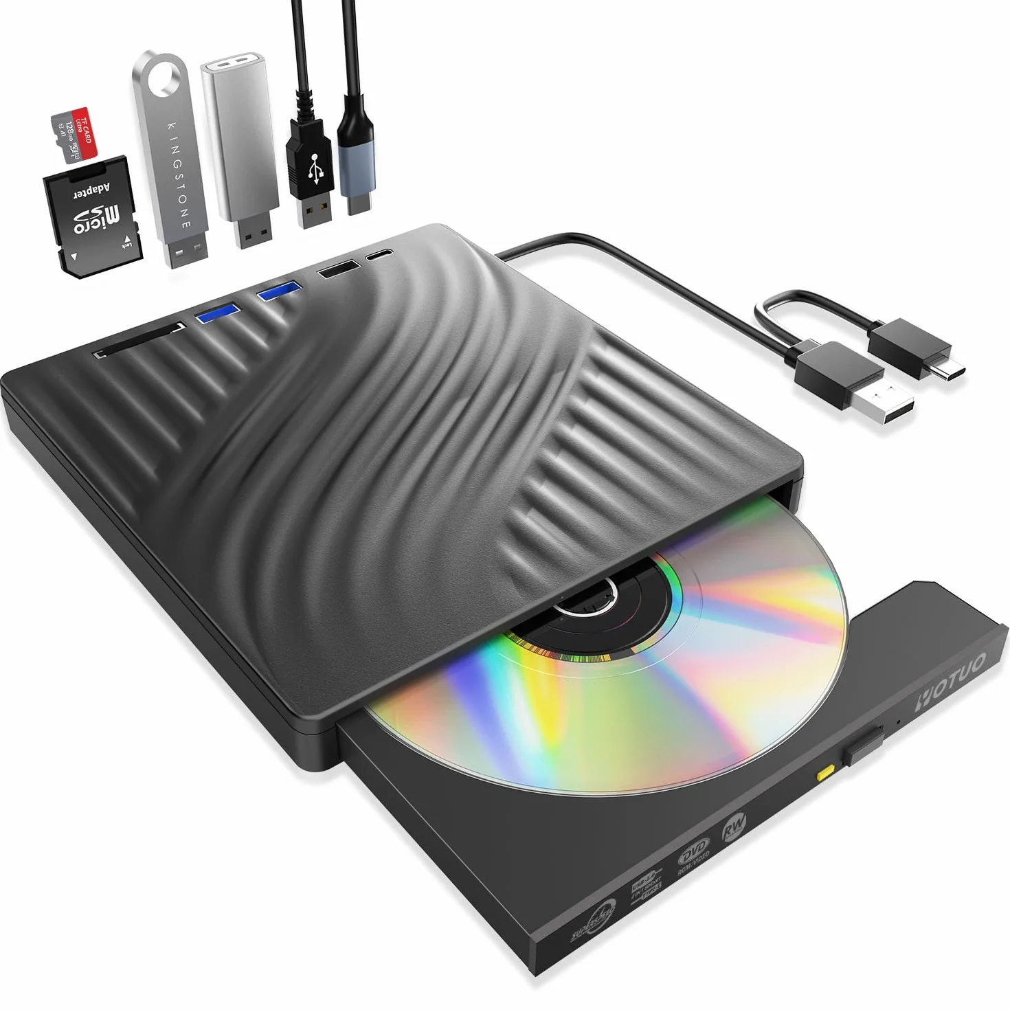 YOTUO Unidad externa multifunción de CD/DVD 3 en 1 Hub y lector de tarjetas SD, reproductor de DVD, interfaz dual USB-C/USB 3.2 portátil para laptop, escritorio, con Windows 7/8/10/11, Mac MacBook Pro