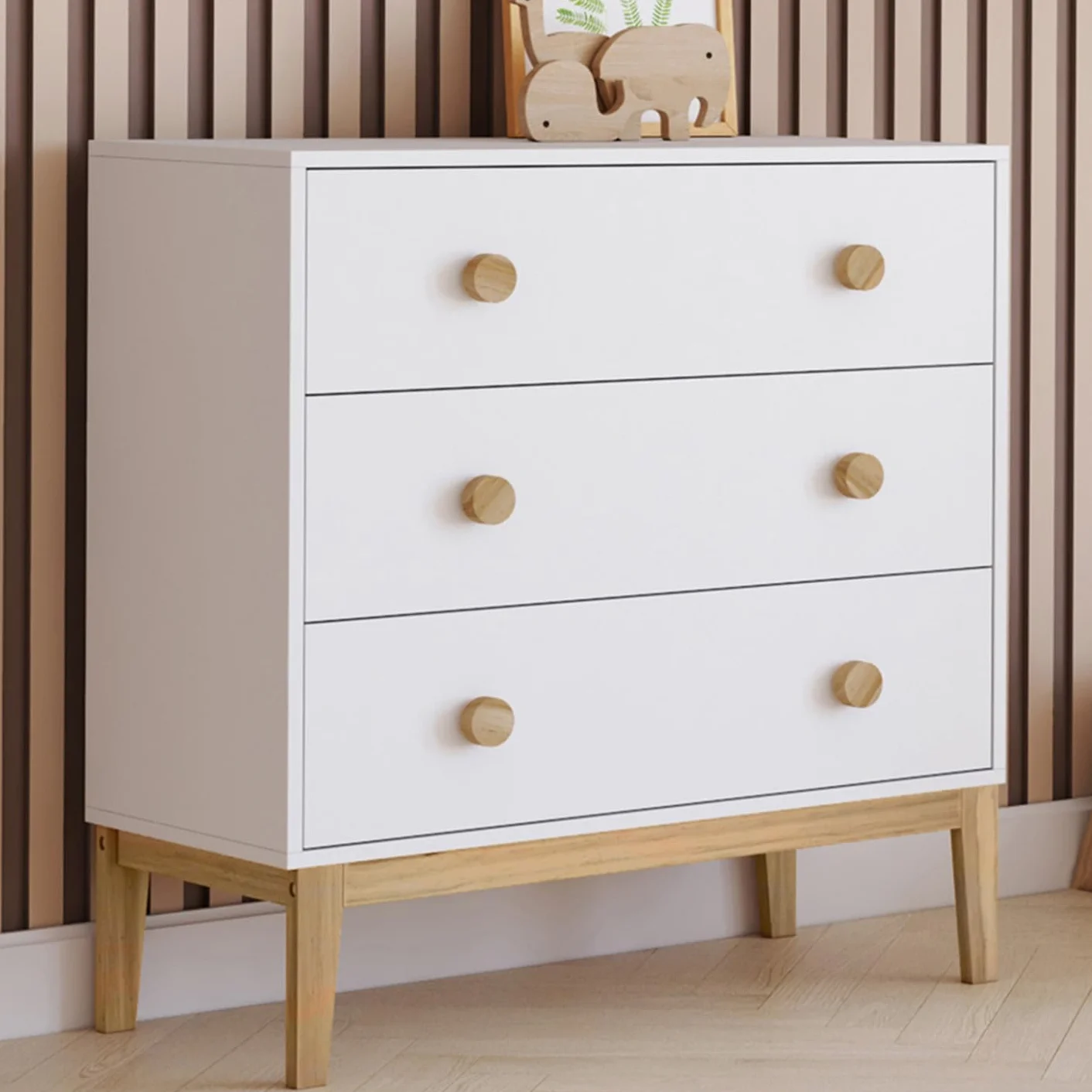 Cajonera Jacob 80 cm blanca y madera con 3 cajones
