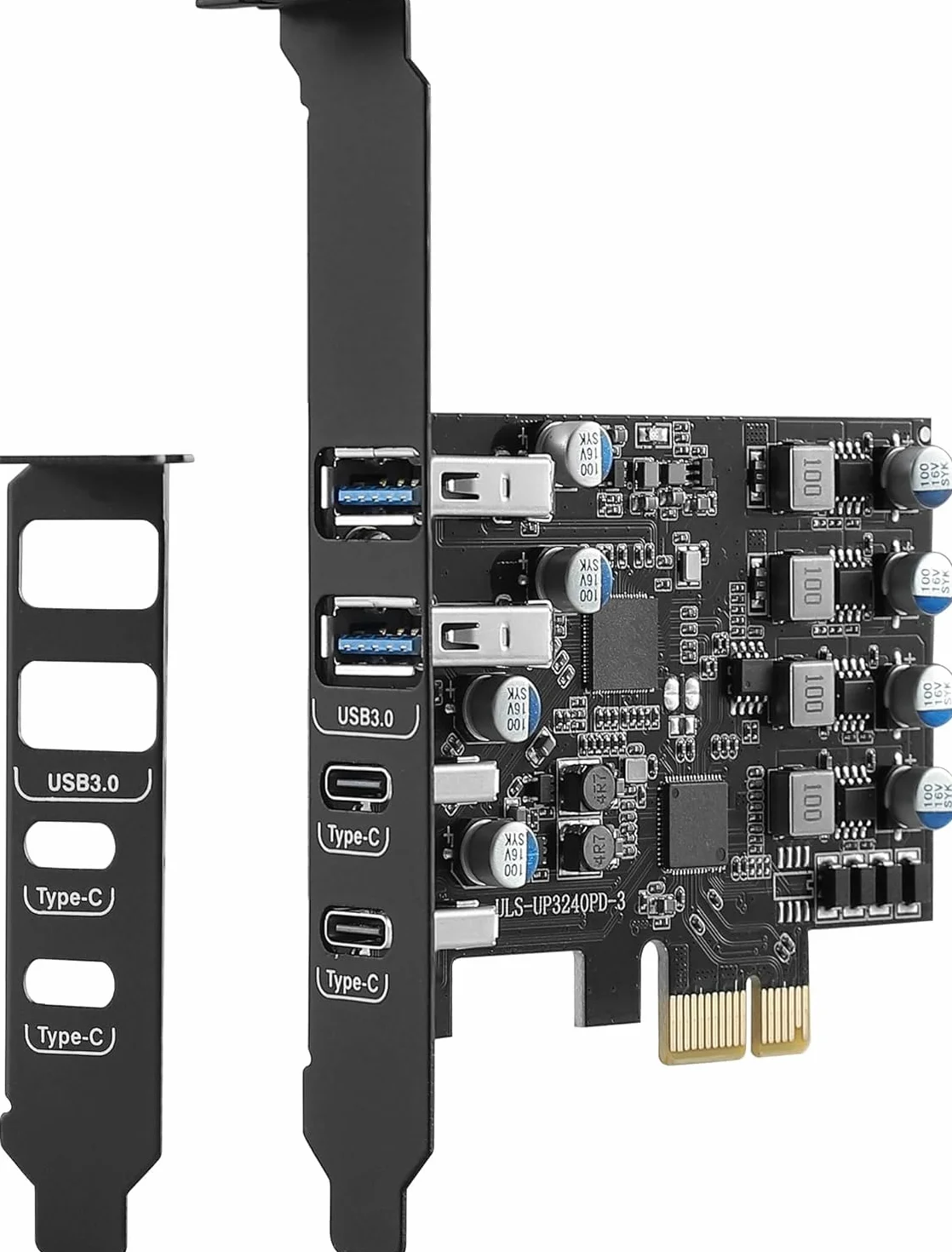 Tarjeta PCIe USB con 25W Power Delivery, Tarjeta de Expansión PCI Express a USB 3.0 de 4 Puertos (2 x Tipo A + 2 x Tipo C), Carga Rápida con Soporte de Perfil Bajo para PC de Sobremesa