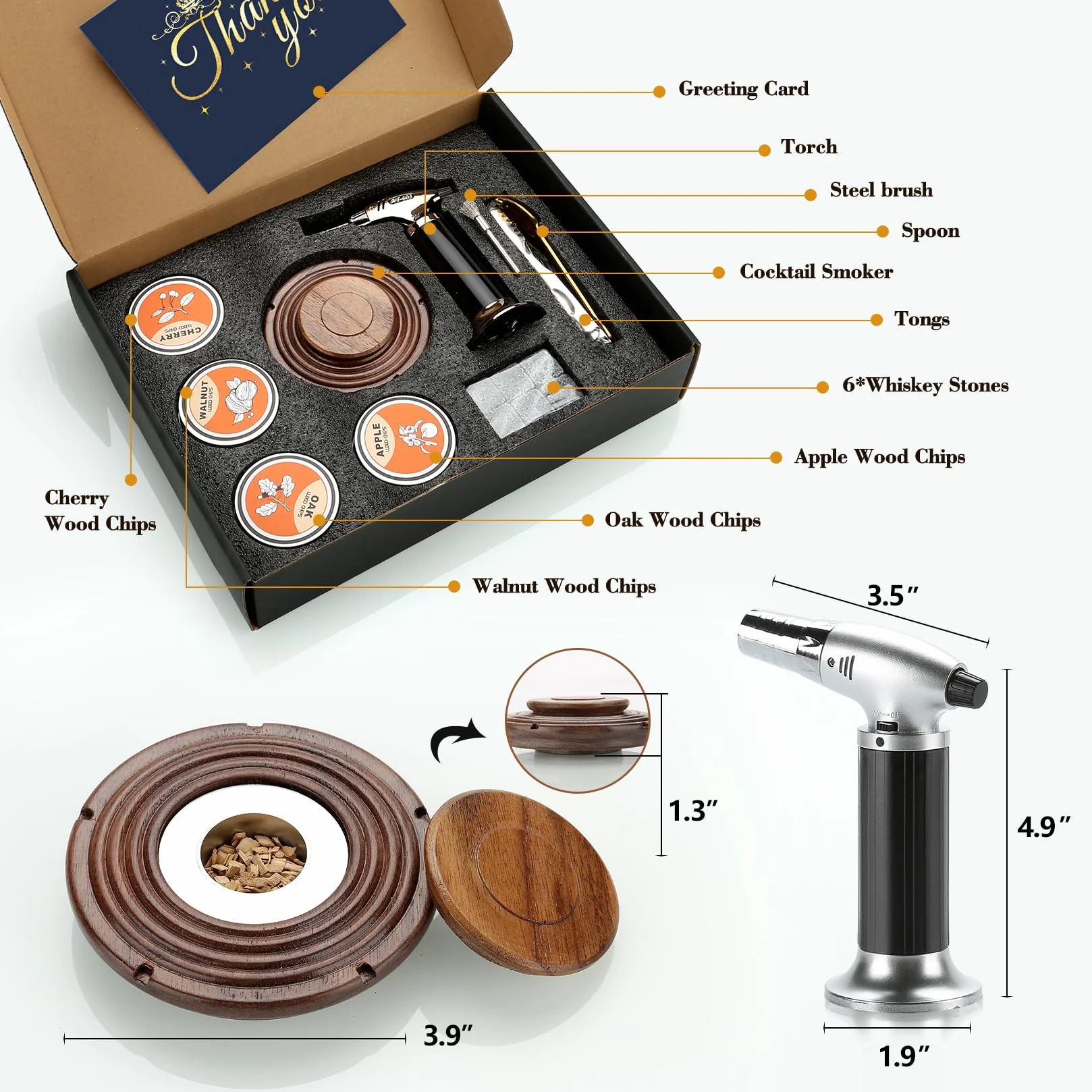 Walnut Kit de Ahumador de Cóctel con Mechero Madera para Whisky Bourbon Regalo