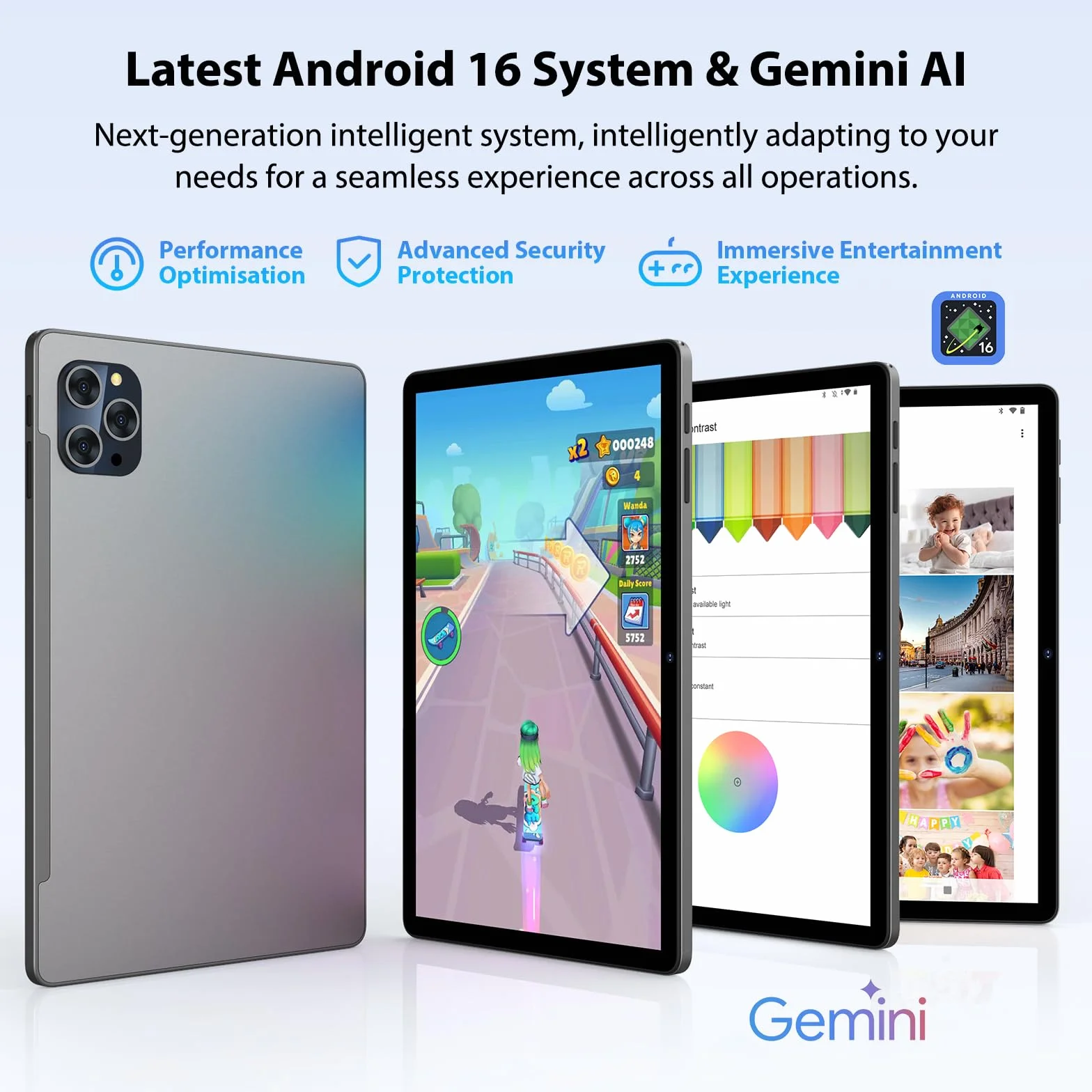 Tablet 11 Pulgadas Android 16 con 36GB RAM+512GB ROM (2TB TF), 4G LTE & 5G WiFi, Octa-Core 2.0GHz, 8000mAh, 13MP+8MP, Widevine L1,Gemini AI, GPS, BT 5.0, Tablet con Teclado, Gris