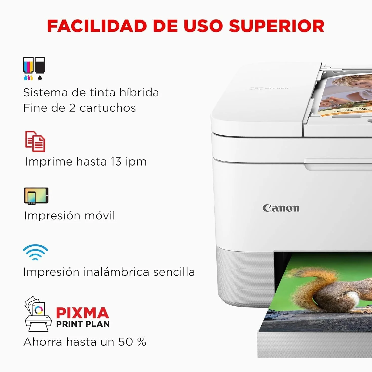 Canon Pixma TS7451i Impresora Multifunción 3 en 1, Sistema de Inyección de Tinta, Impresión, Escaneo y Copia, WiFi, Pixma Print Plan, Impresión a Doble Cara, ADF de 35 Hojas, Bandeja Posterior,Blanca