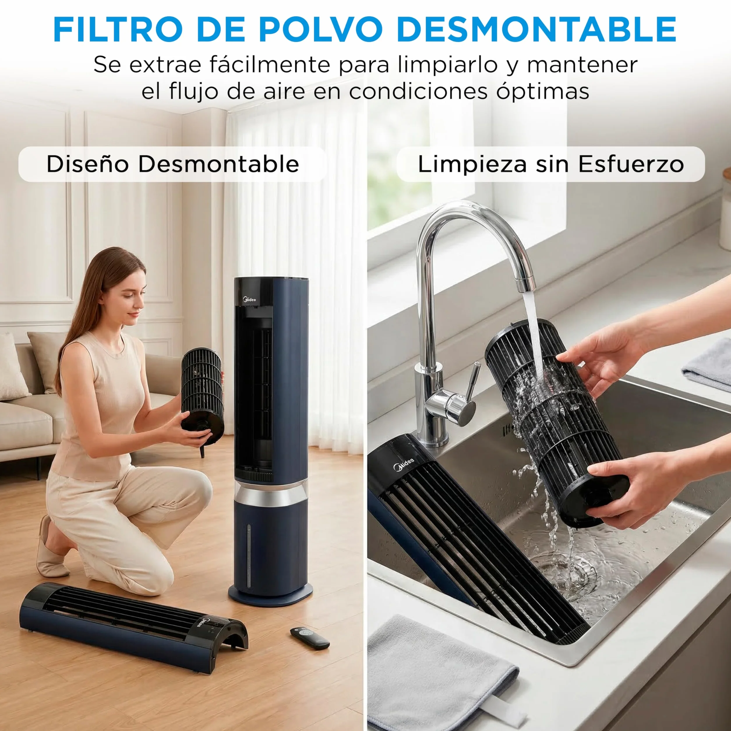 Midea Climatizador Evaporativo Portátil 3 en 1 7L con Mando a Distancia, Ventilador Enfriador Humidificador, 6 Velocidades, 5 Modos, Temporizador 12H, Oscilación 85º