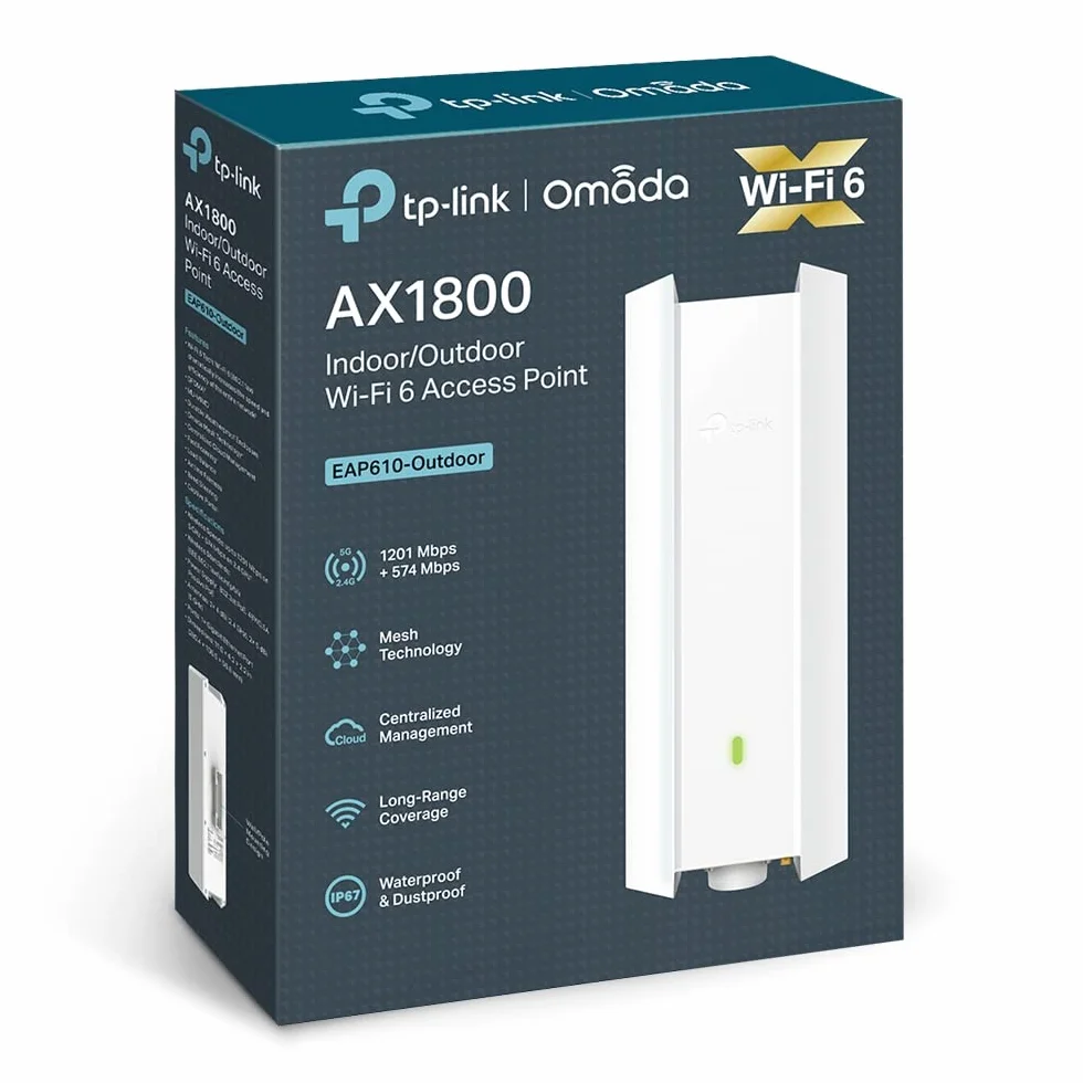 TP-Link Omada EAP610-Outdoor Punto de Acceso Wi-Fi 6 AX1800 para Exterior, Doble Banda, IP67, PoE, Gestión en la Nube