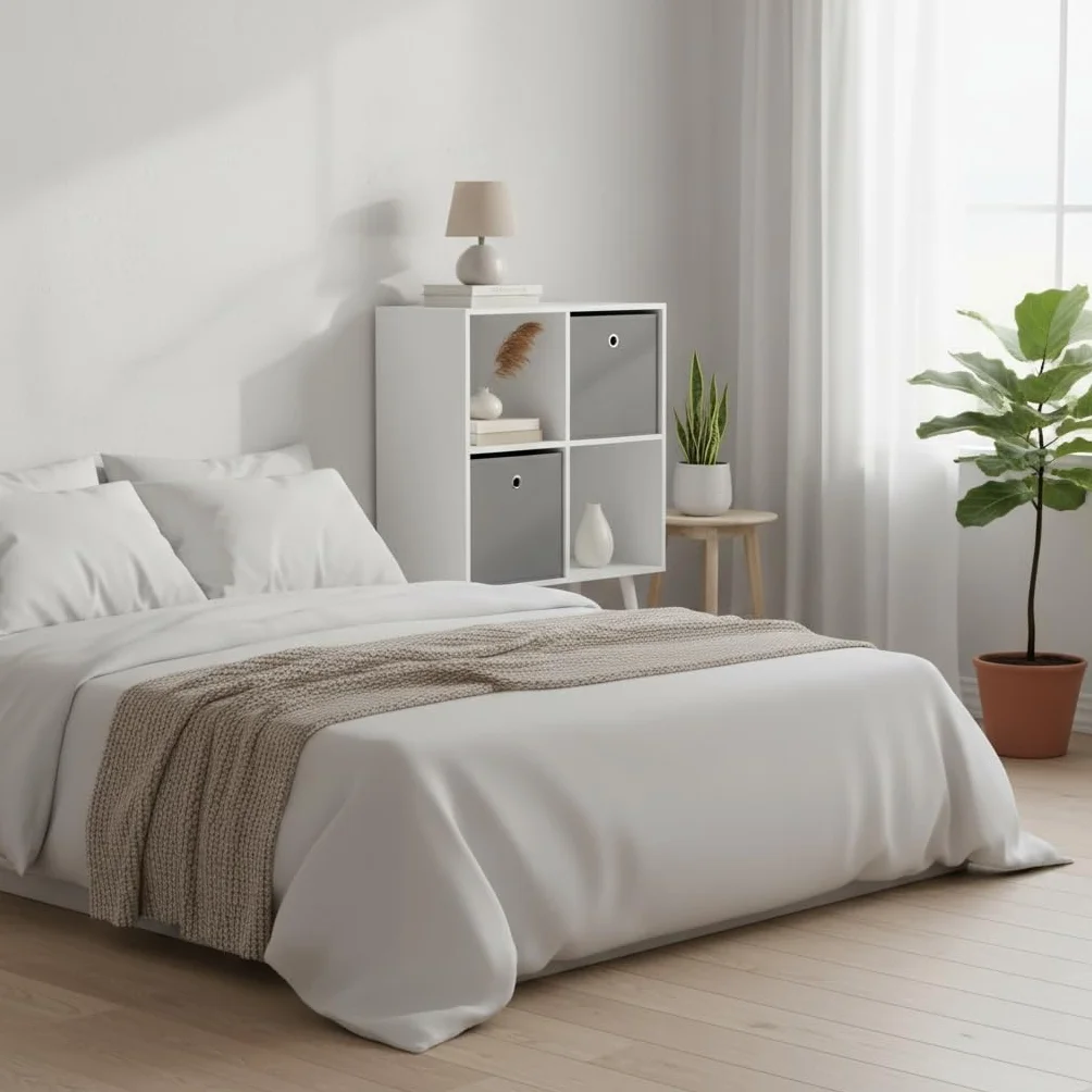 Estantería Cubo de Madera 4 Compartimentos 60x29x75 cm Blanca y Gris con Cajones Extraíbles