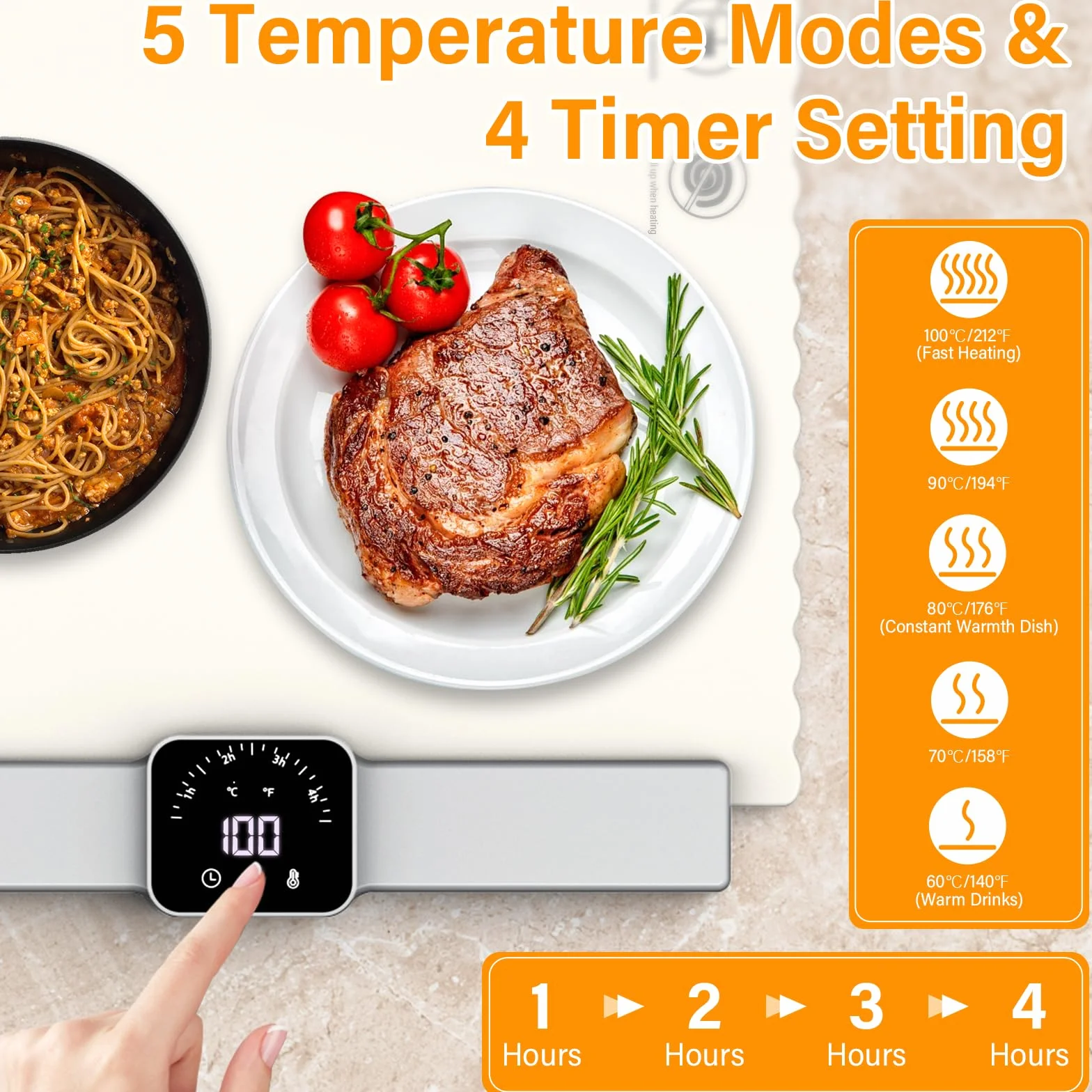 Tabla Calentadora de Alimentos Plegable 60-100℃ Eléctrico Portátil con Temporizador