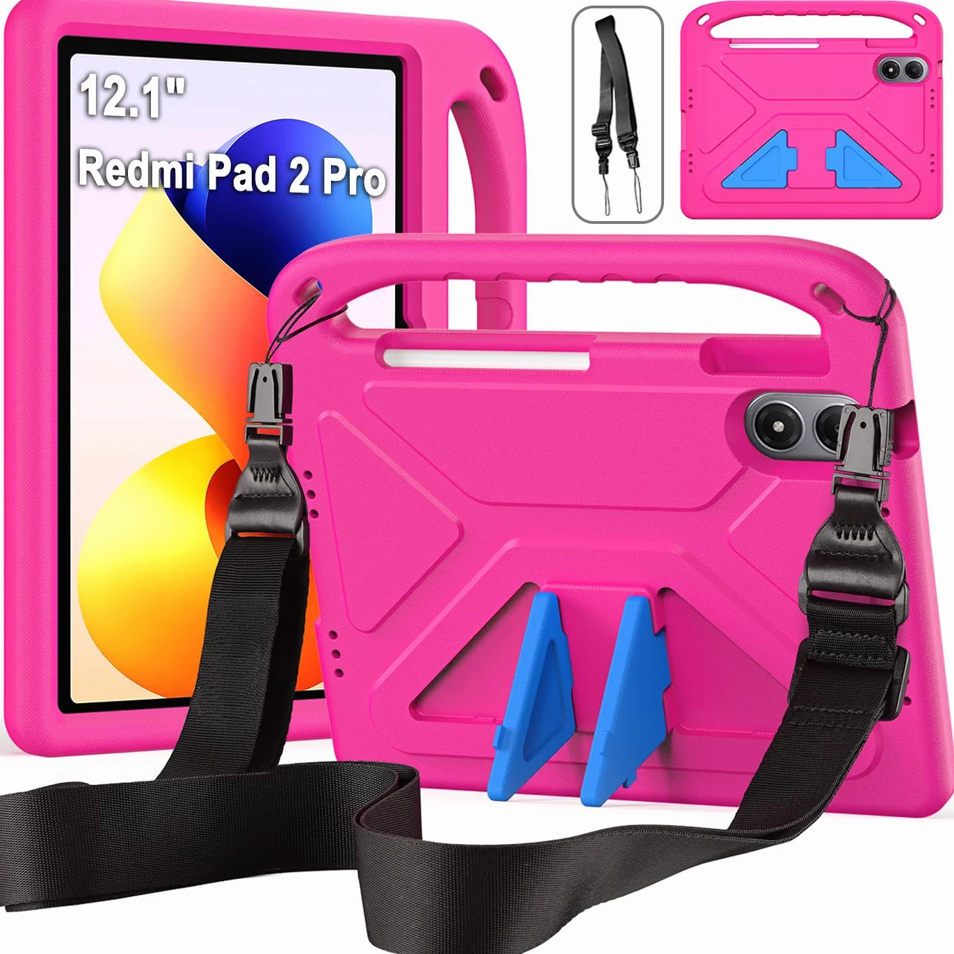 Funda Infantil para Redmi Pad 2 Pro 12.1 Pulgadas 2025, Carcasa Antigolpes con Asa y Correa para Redmi Pad 2 Pro, Magenta