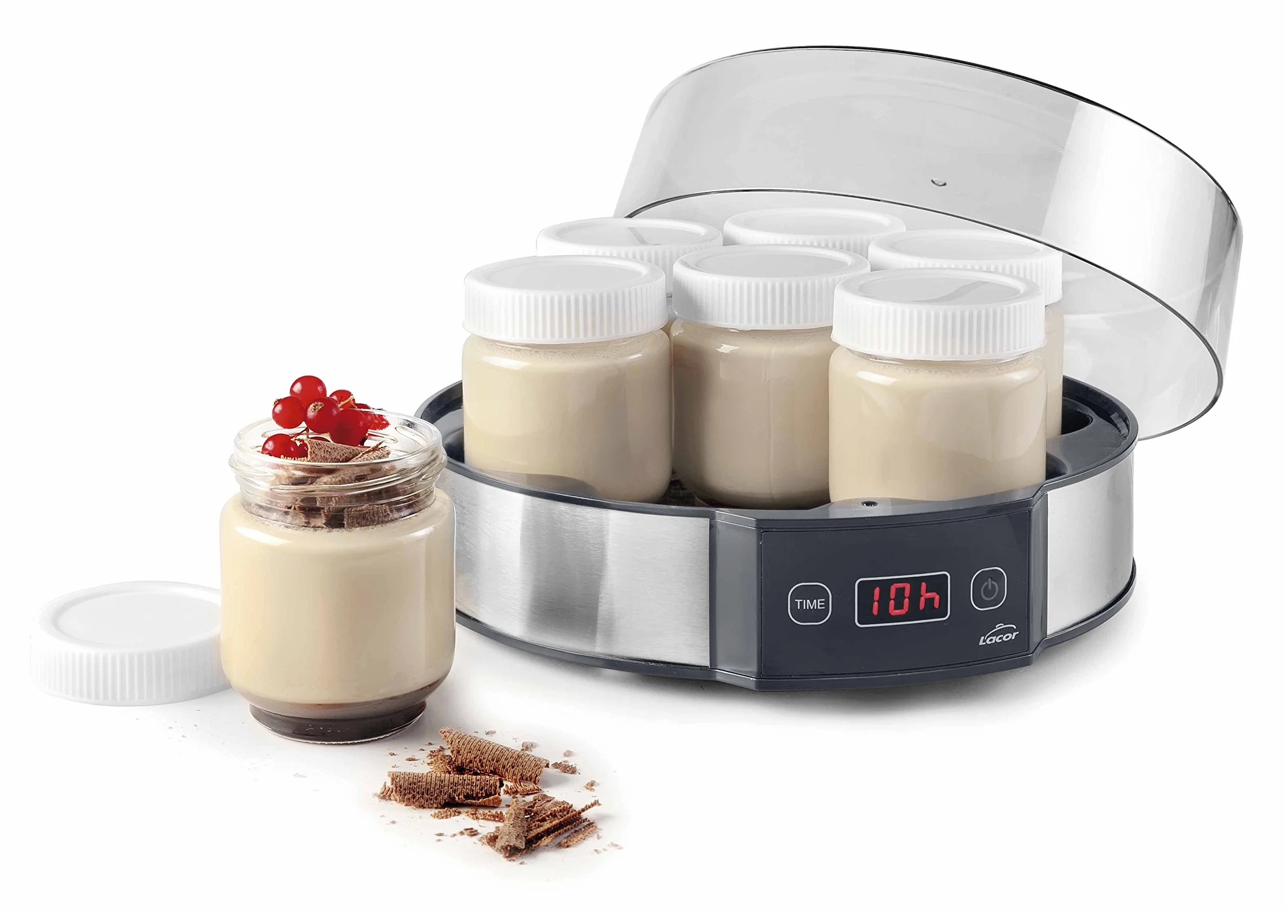 LACOR 69245 Yogurtera 7 Vasos Tapa Cristal Temporizador 20 W