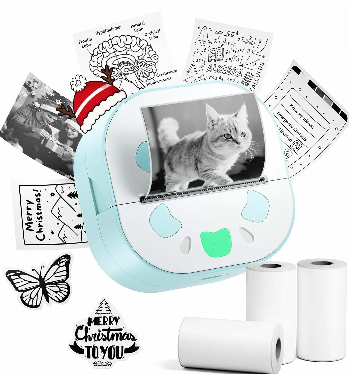 Yowell Mini impresora D21, impresora de pegatinas con 3 rollos de papel térmico, mini impresora para notas de aprendizaje, notas, listas de tareas, etiquetas, manualidades, álbumes de recortes