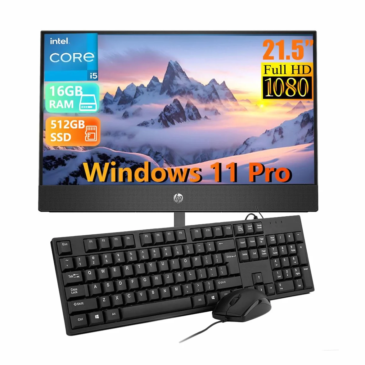 HP ProOne 600 G5 Todo en uno Ordenador de sobremesa, con Monitor de 21.5 FHD, Intel Core i5-9500, 16GB de RAM, SSD de 512GB, Teclado Estadounidense, WiFi, Bluetooth, Windows 11 Pro (reacondicionado)
