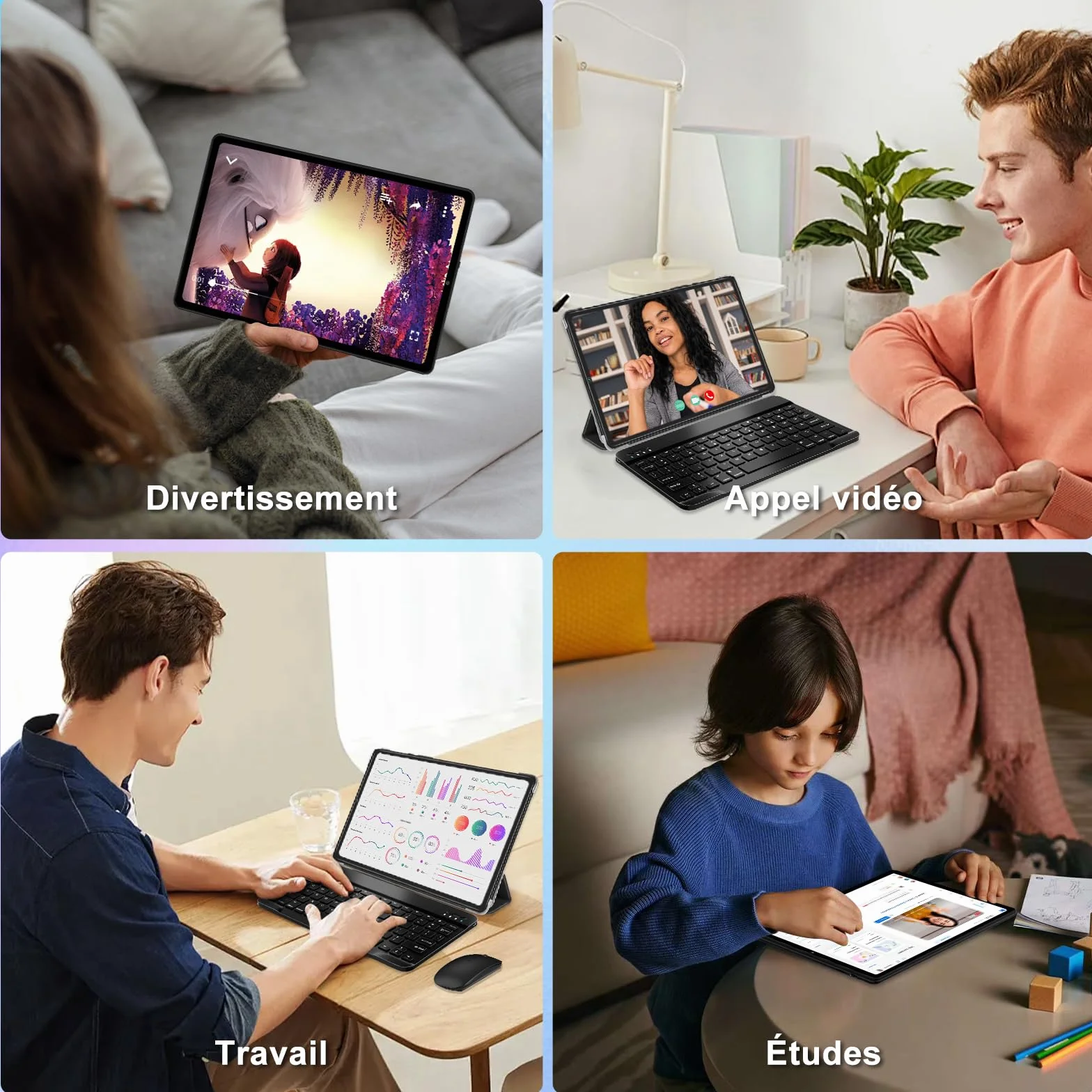 Tablet 10 Pulgadas Android 15 con Gemini AI, 30 GB RAM + Ampliable 2 TB ROM, Widevine L1, WiFi 5G, Batería 6000 mAh, con Teclado, Ratón y Funda para Estudio, Trabajo y Entretenimiento - Negro Grafito