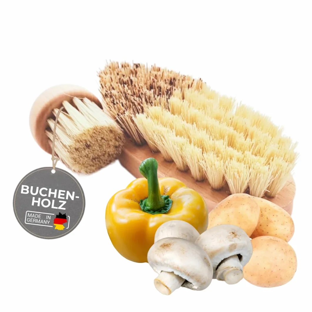 Juego de 2 cepillos para verduras y champiñones de madera de haya, cepillos de limpieza sostenibles para verduras y hongos, robustos, duraderos y respetuosos con el medio ambiente