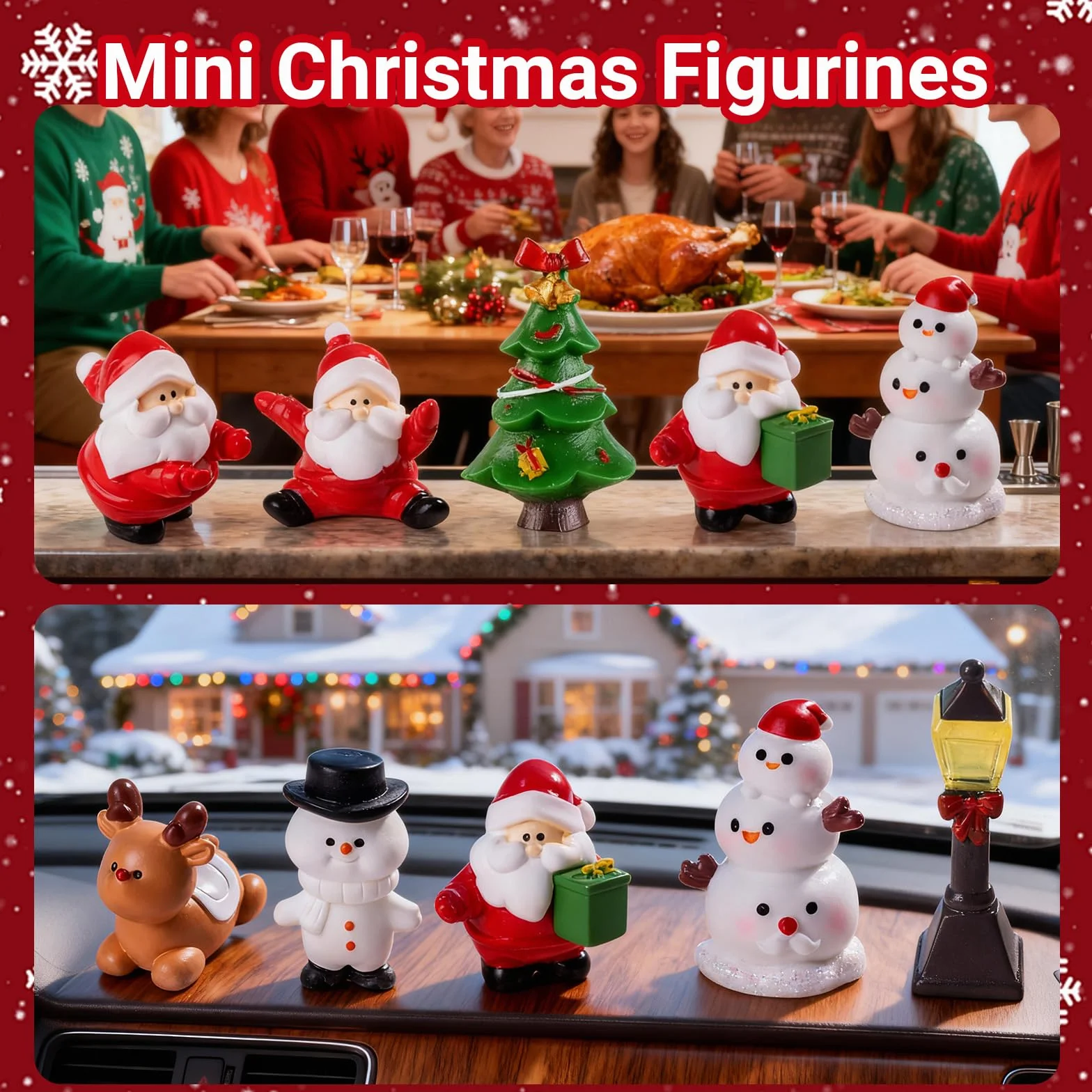 Figuras Navideñas de Resina Set de 12 - Mini Decoración Navidad para Casa