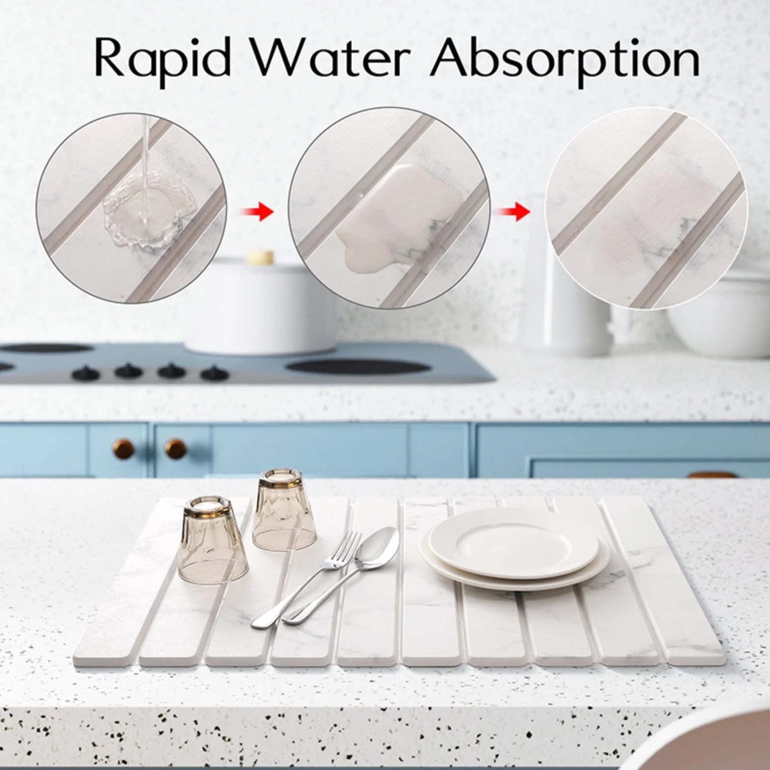 Escurreplatos de piedra 60x39cm antideslizante plegable absorbente para encimera cocina