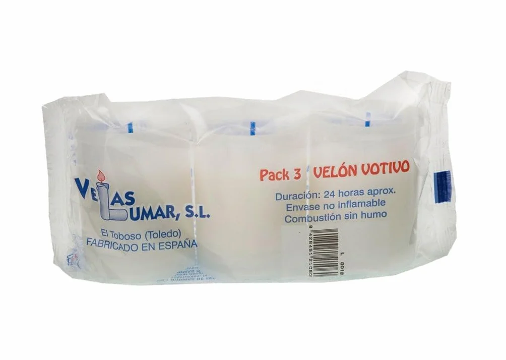 Pack 12 velones blancos transparentes pequeños votivo duración 24 horas para iglesia cementerio