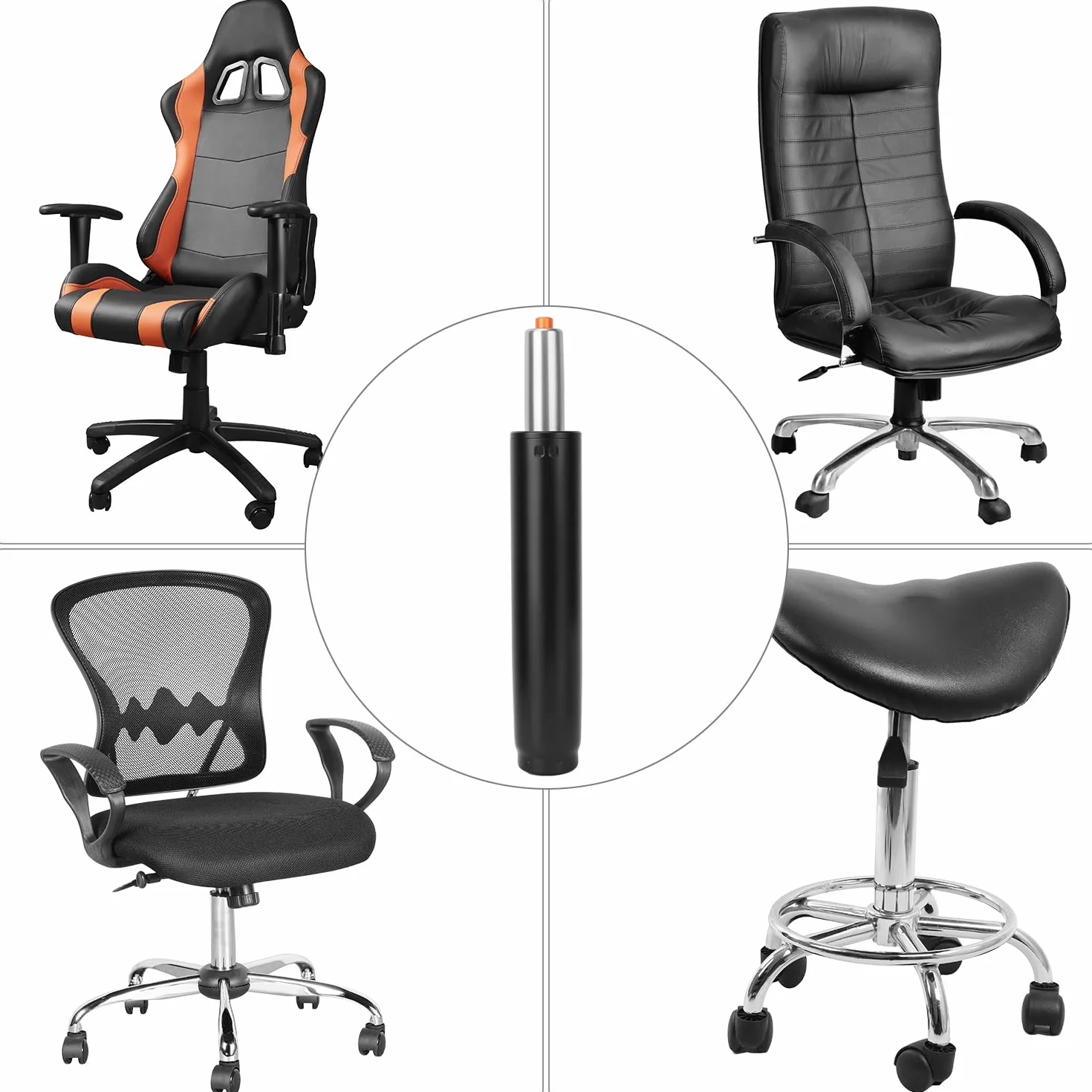 Puntal de gas para sillas de oficina 31-45 cm acero inoxidable 360° rotación QWORK