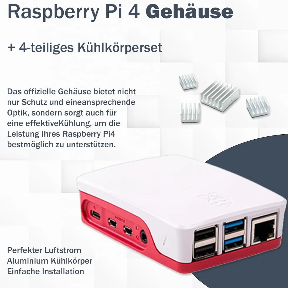 Raspberry Pi 4 4 GB / 8 GB Starter Kit | 64 GB SD tarjeta | Fuente de alimentación USB-C de 15 W | Carcasa | Cable Micro HDMI 4K | Juego de disipador de calor (4 GB de RAM)