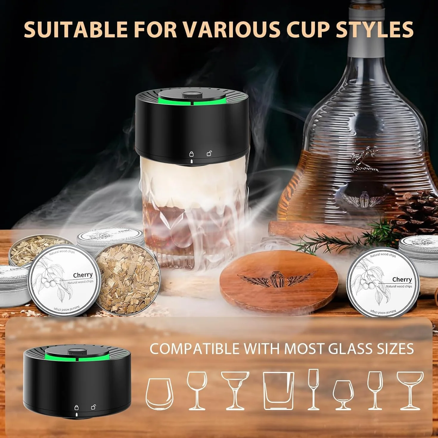 Kit Affumicatore Elettrico da Cocktail con 6 Schegge in Legno per Bevande