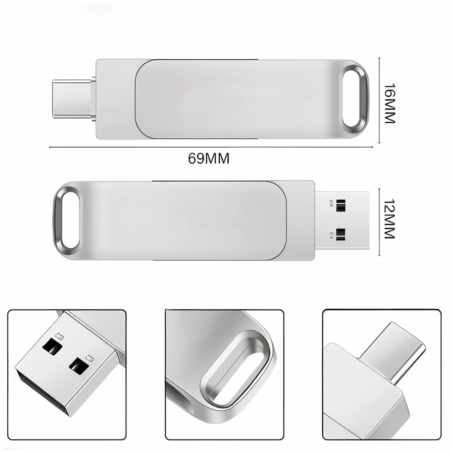 Memoria USB 512GB, Pen Drive USB C 2 en 1 OTG Dual Flash Drive Metal Memory Stick para PC, Tabletas, Macbook, Estéreo de Automóvil, Smartphones,TV