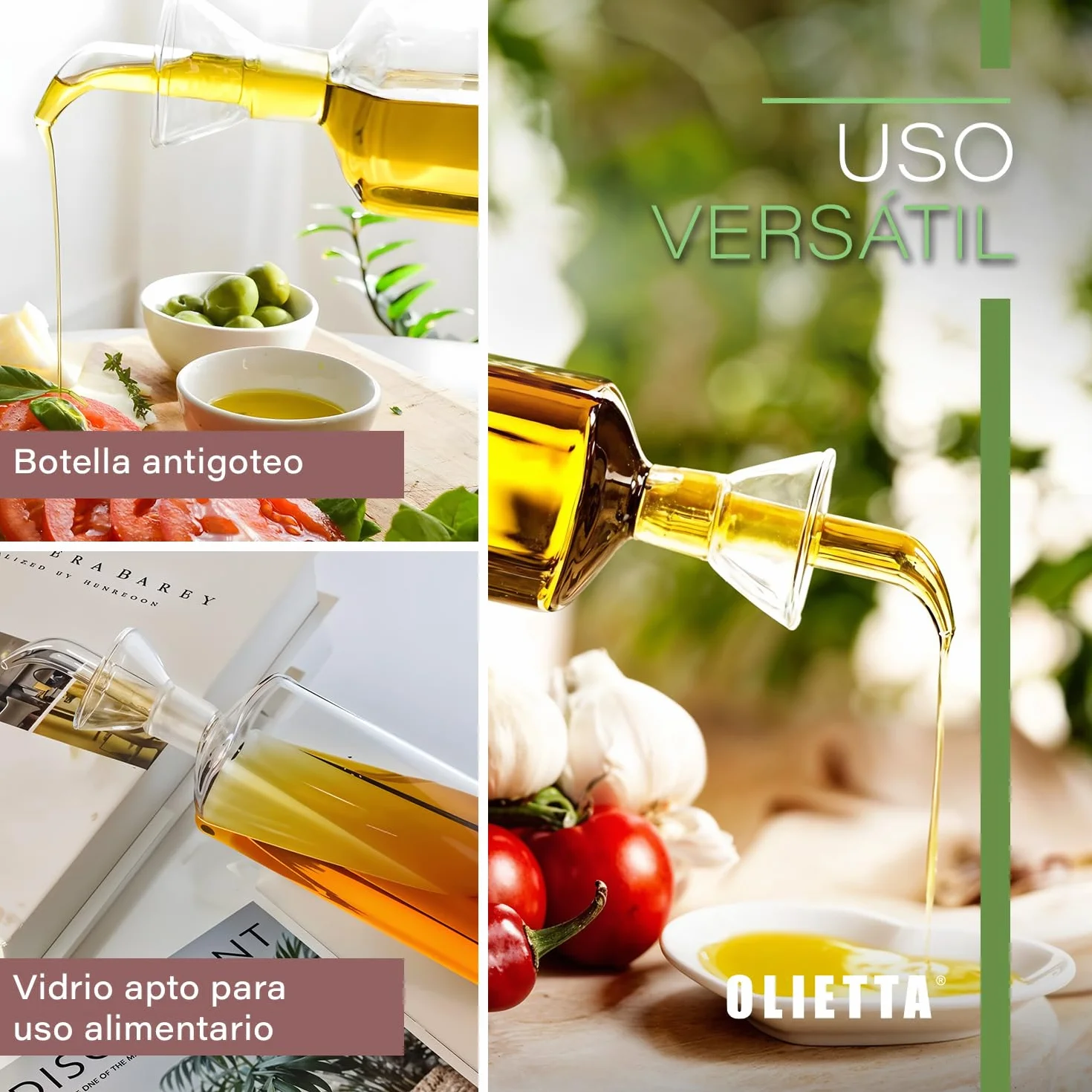 Aceitera antigoteo de cristal 500ml a prueba de fugas para aceite de oliva y vinagre