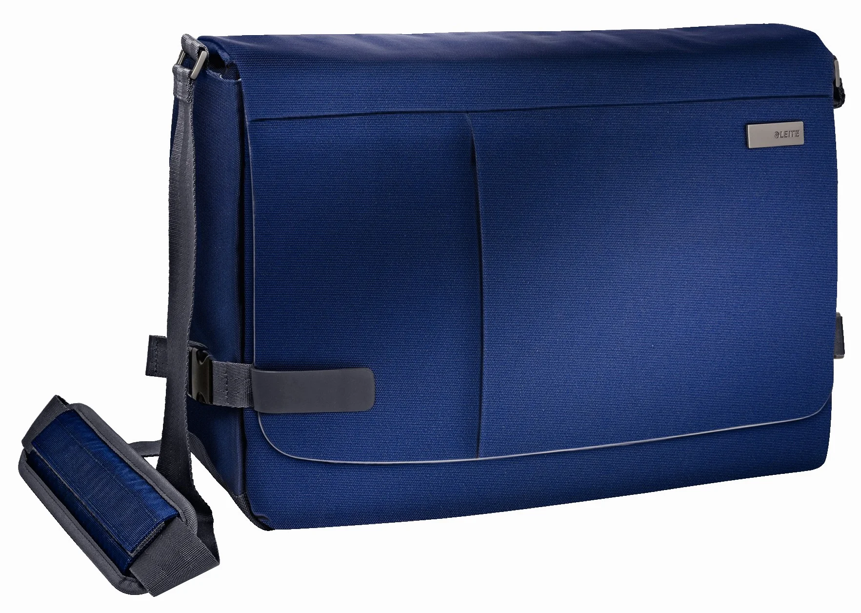 Leitz 60190069, Maletín bandolera para ordenador portátil de 15,6" Smart Traveller, Poliéster/Piel, Azul titanio