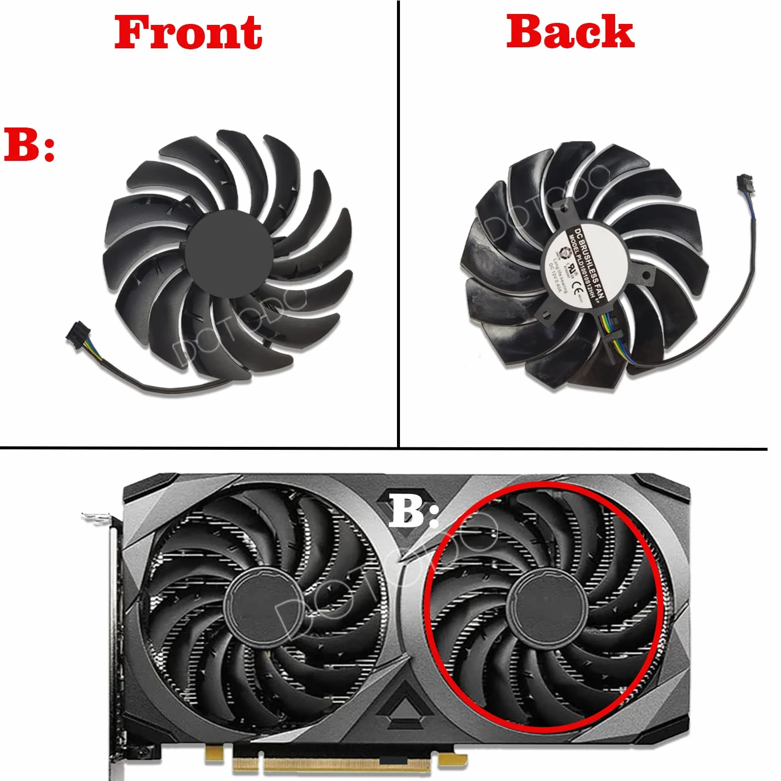 PLD10010S12HH 95mm DC12V 0.40A RTX3060 RTX3070 VGA Reemplazar ventilador de gráficos Cooler para MSI RTX 3070 3060 3060Ti VENTUS 2X OC ventilador de refrigeración de tarjeta gráfica (Fan-B)