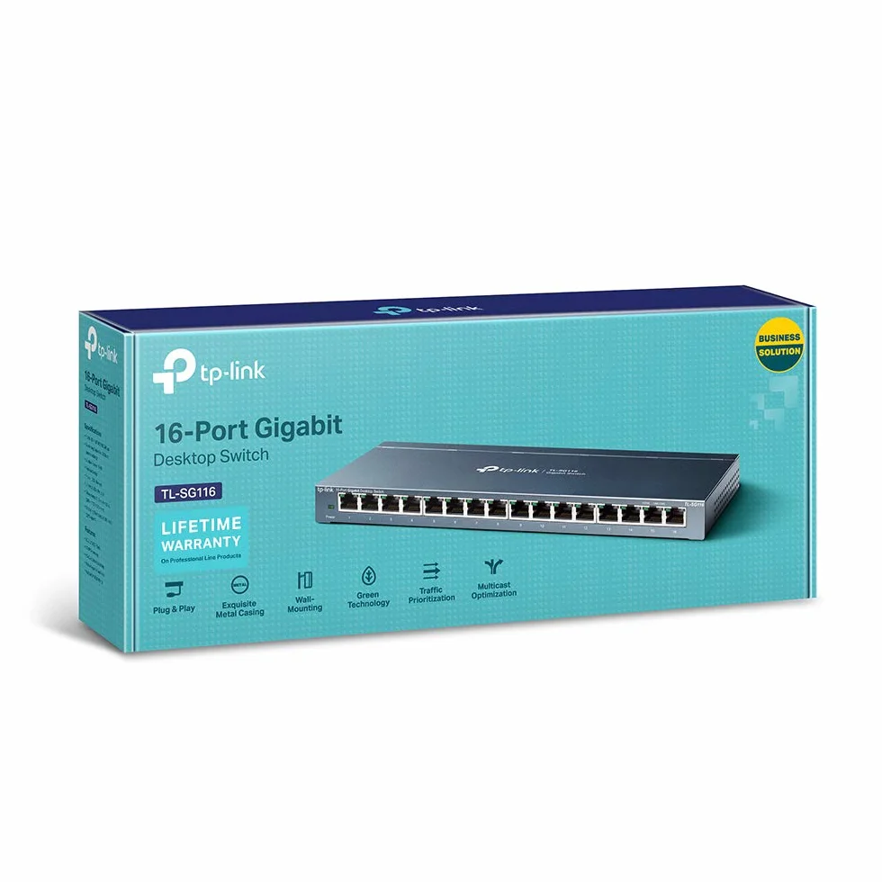 TP-Link 16-Port Desktop Gigabit Ethernet Switch/Hub, Ethernet Splitter, Plug & Play, no Configuration Required, Steel Case(TL-SG116), Grey
