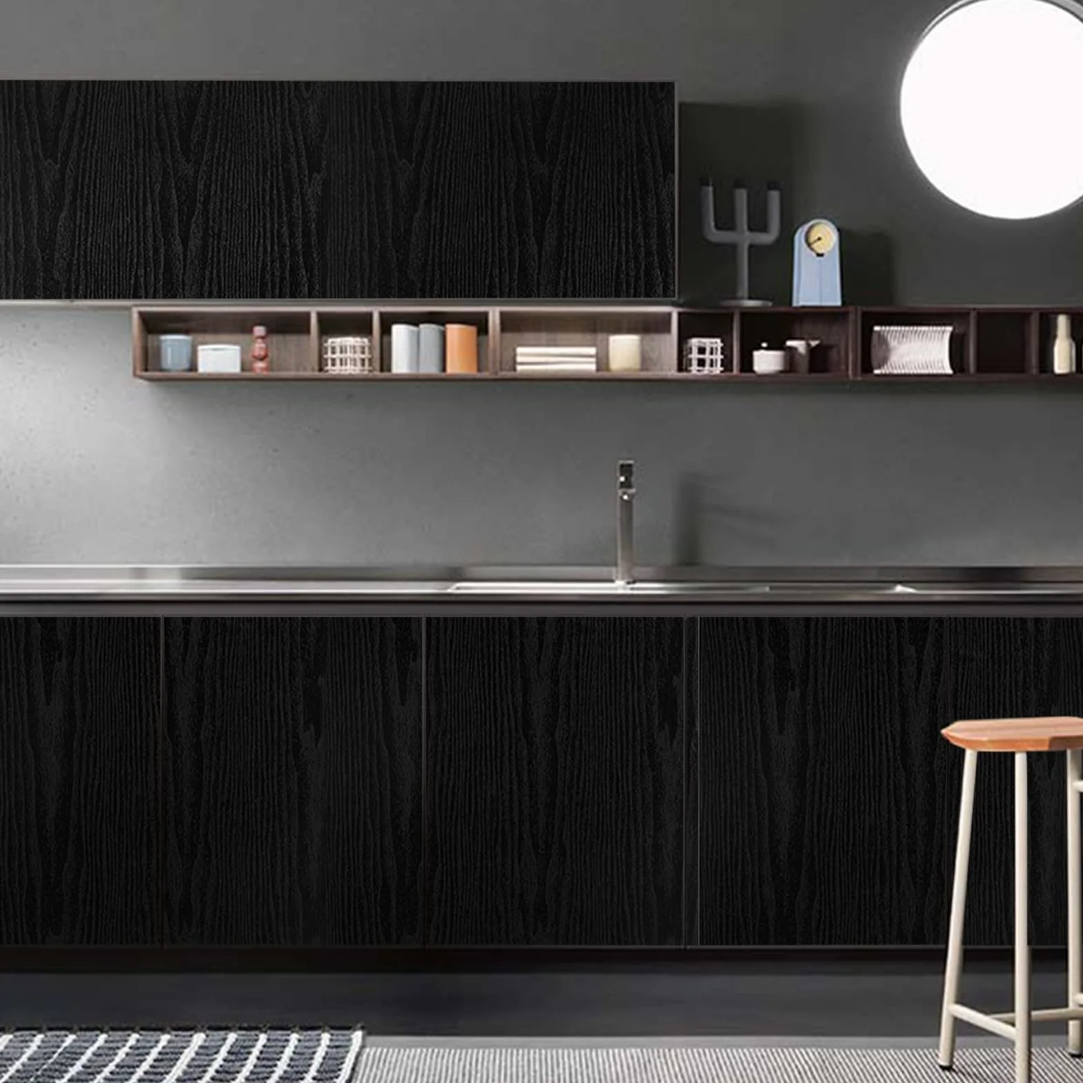 Abyssaly Vinilo Adhesivo Muebles Madera, Negro Mate Efecto, Impermeable, 30cm x 200cm