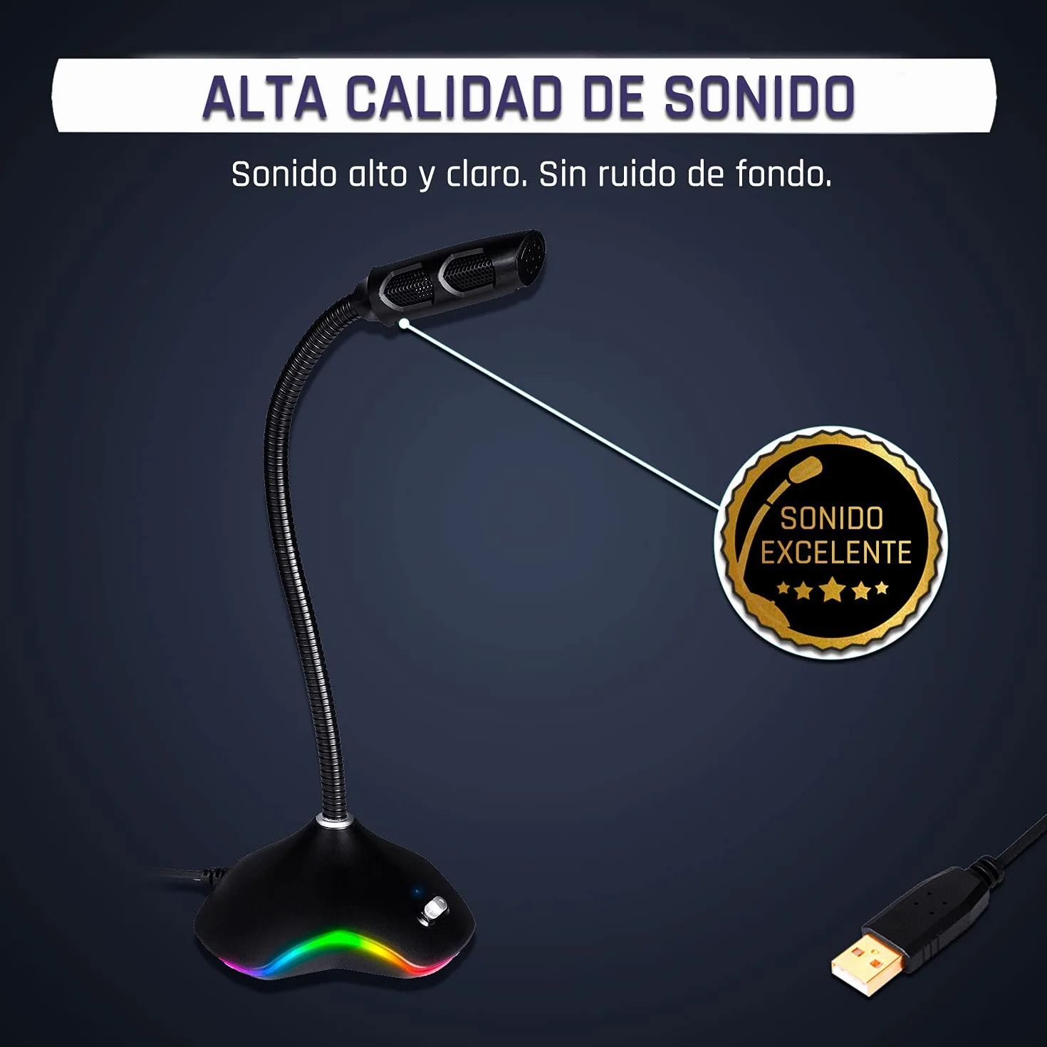 KLIM Rhapsody Micrófono PC RGB - Micrófono USB para PC - Mejor Calidad de Sonido - Grabación y Reconocimiento de Voz, Streaming, Youtube, Podcast - Gaming Windows Mac PS4 PS5