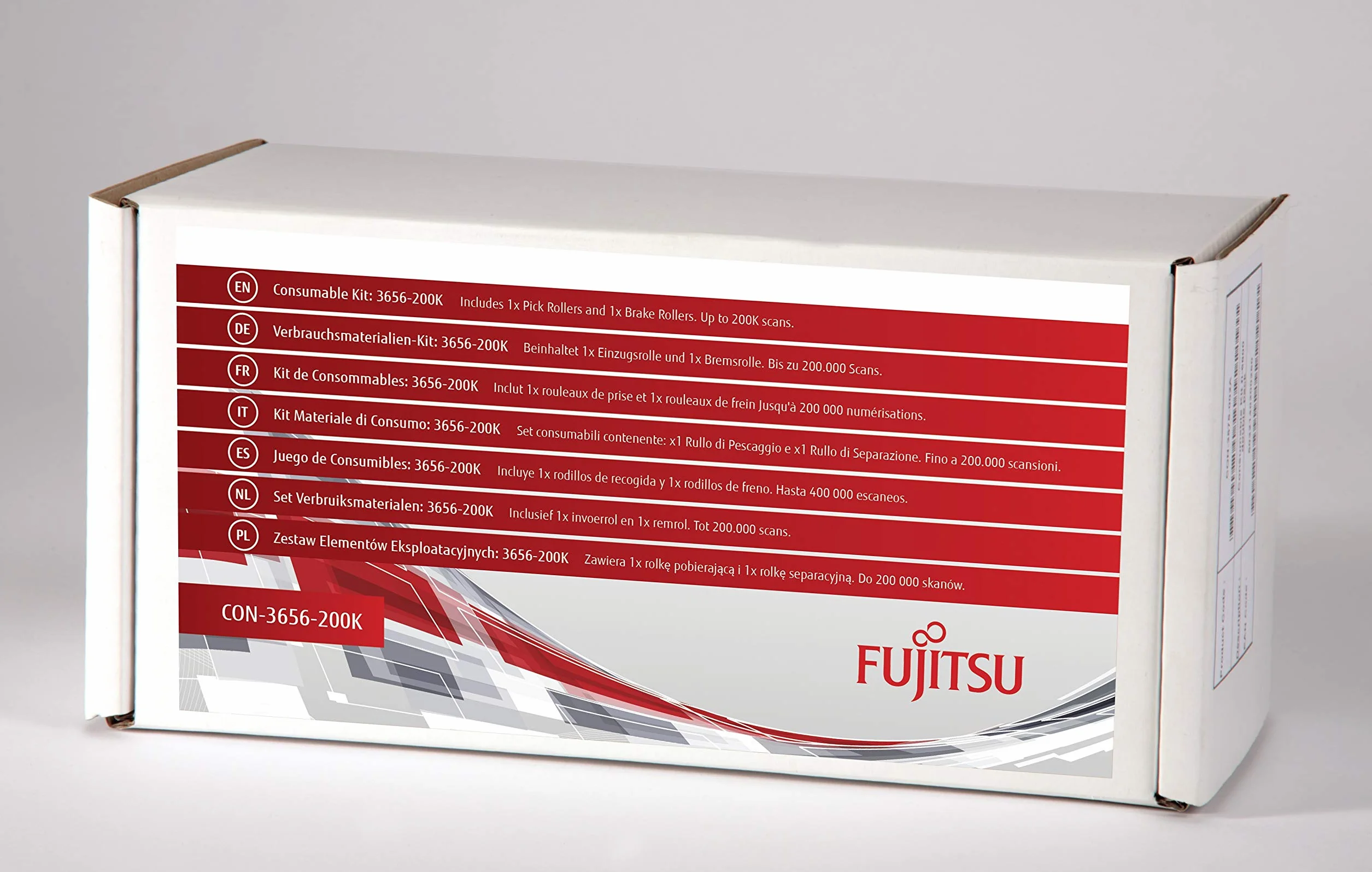 Fujitsu Kit de consumibles/PFU: 3656-200K para iX500. Incluye 1 Rodillo de Recogida y 1 Rodillo de Freno. Vida Estimada: hasta 200 K escaneados.