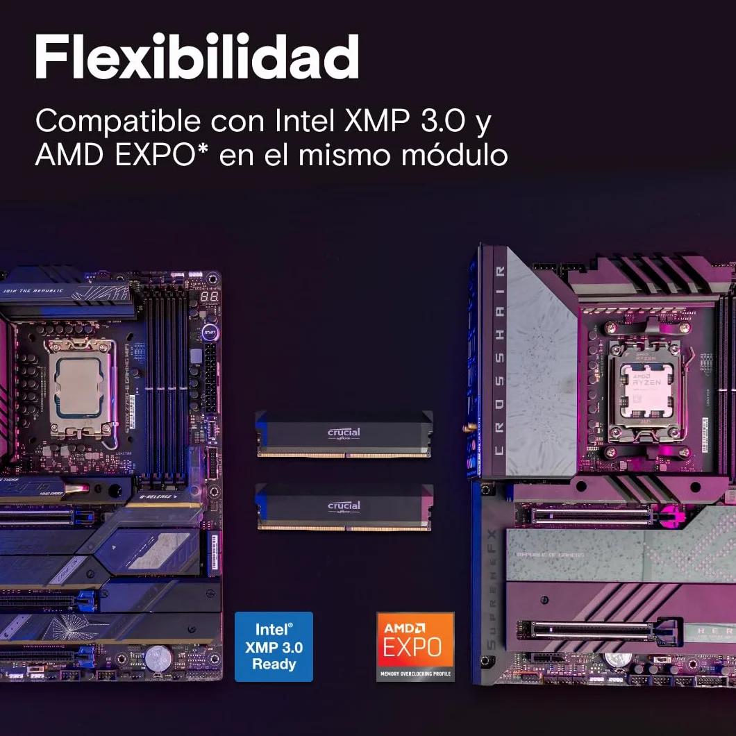 Crucial Pro RAM DDR5 32GB (2x16GB) 6000MHz CL36, Overclocking Gaming, Intel XMP 3.0 / AMD Expo, PC Memoria, Negro - CP2K16G60C36U5B