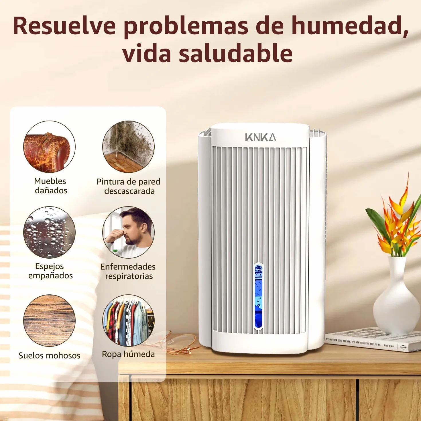 KNKA Deshumidificador eléctrico 1,1 L 28 dB con apagado automático y modo de suspensión
