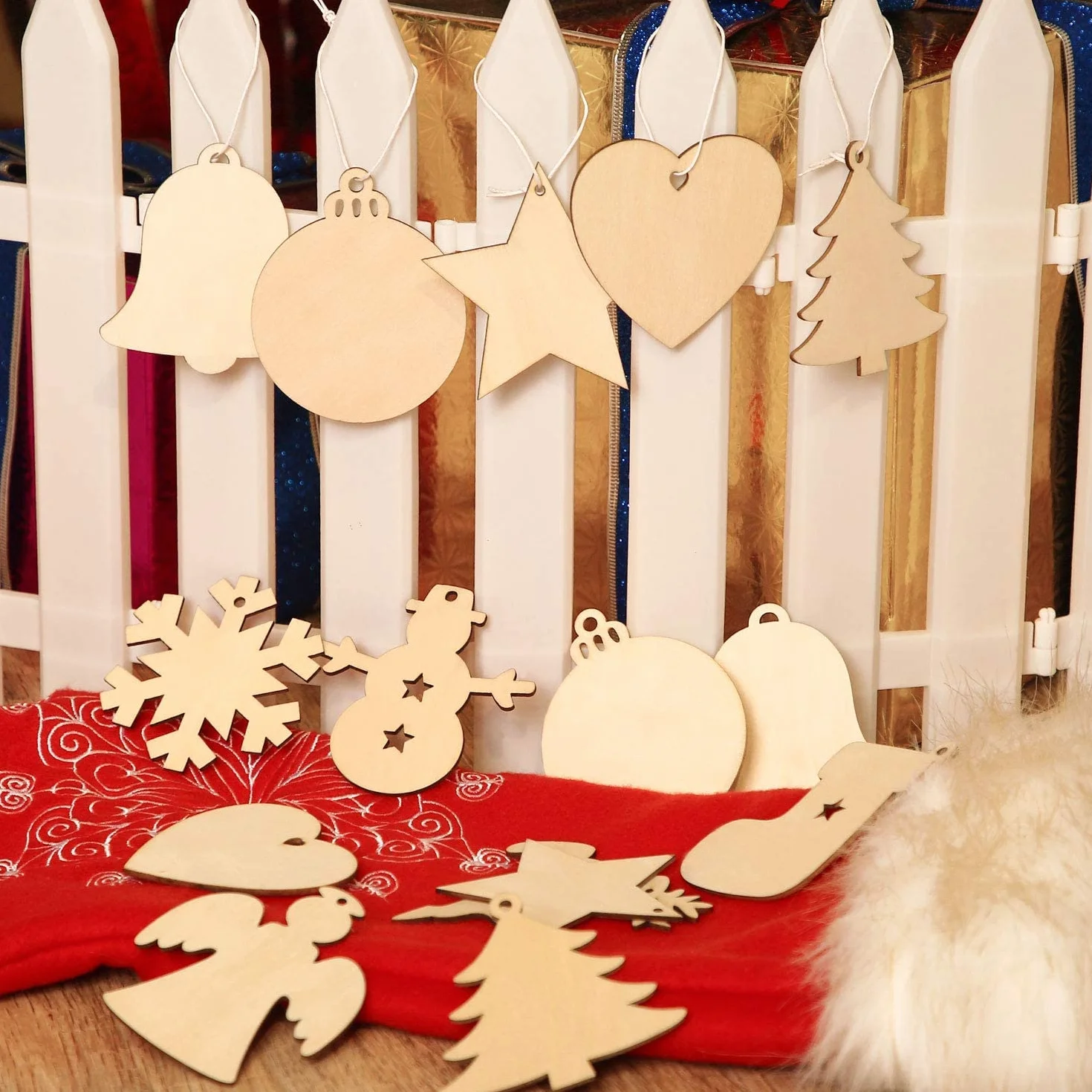 Adornos de madera para árbol de Navidad, 100 colgantes DIY con cuerda