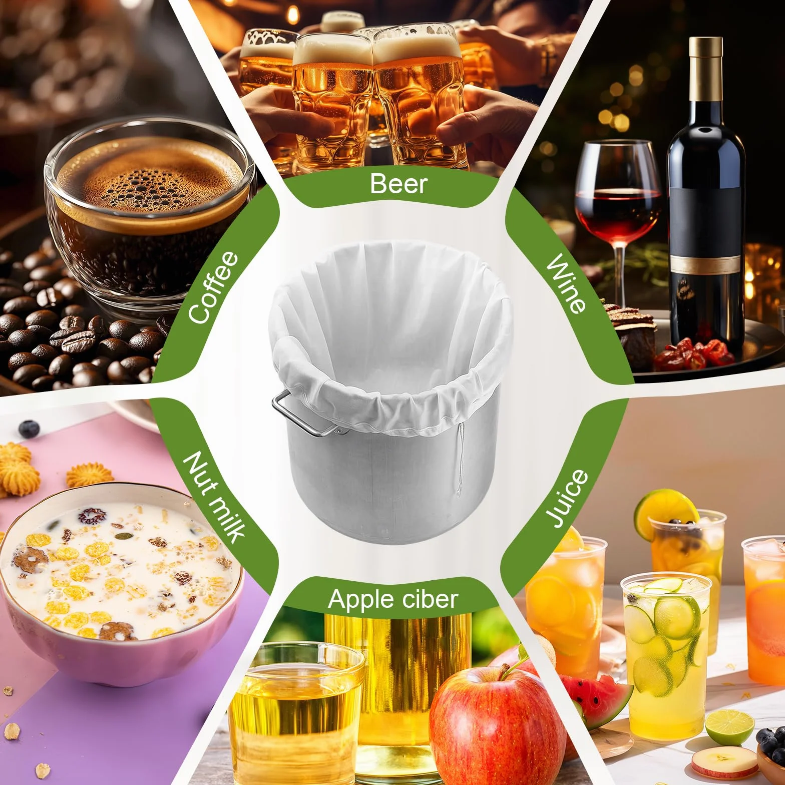 Bolsas de Filtro de Malla Fina 80 Mallas para Leche, Cerveza, Vino, Fruta, Verdura, Mermelada